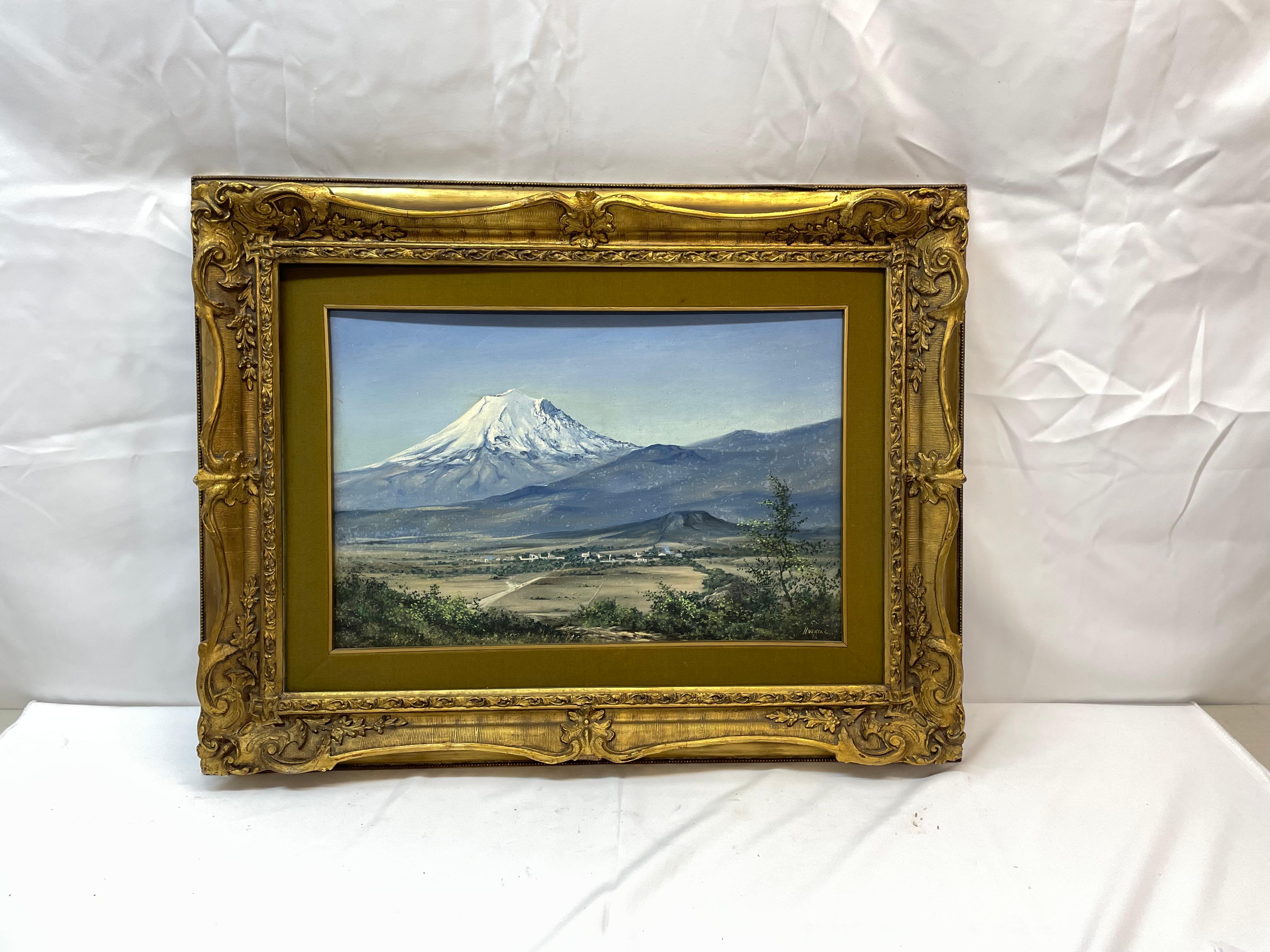 Landscape Painting di Unknown - Paesaggio montano raffigurante Popocateptl