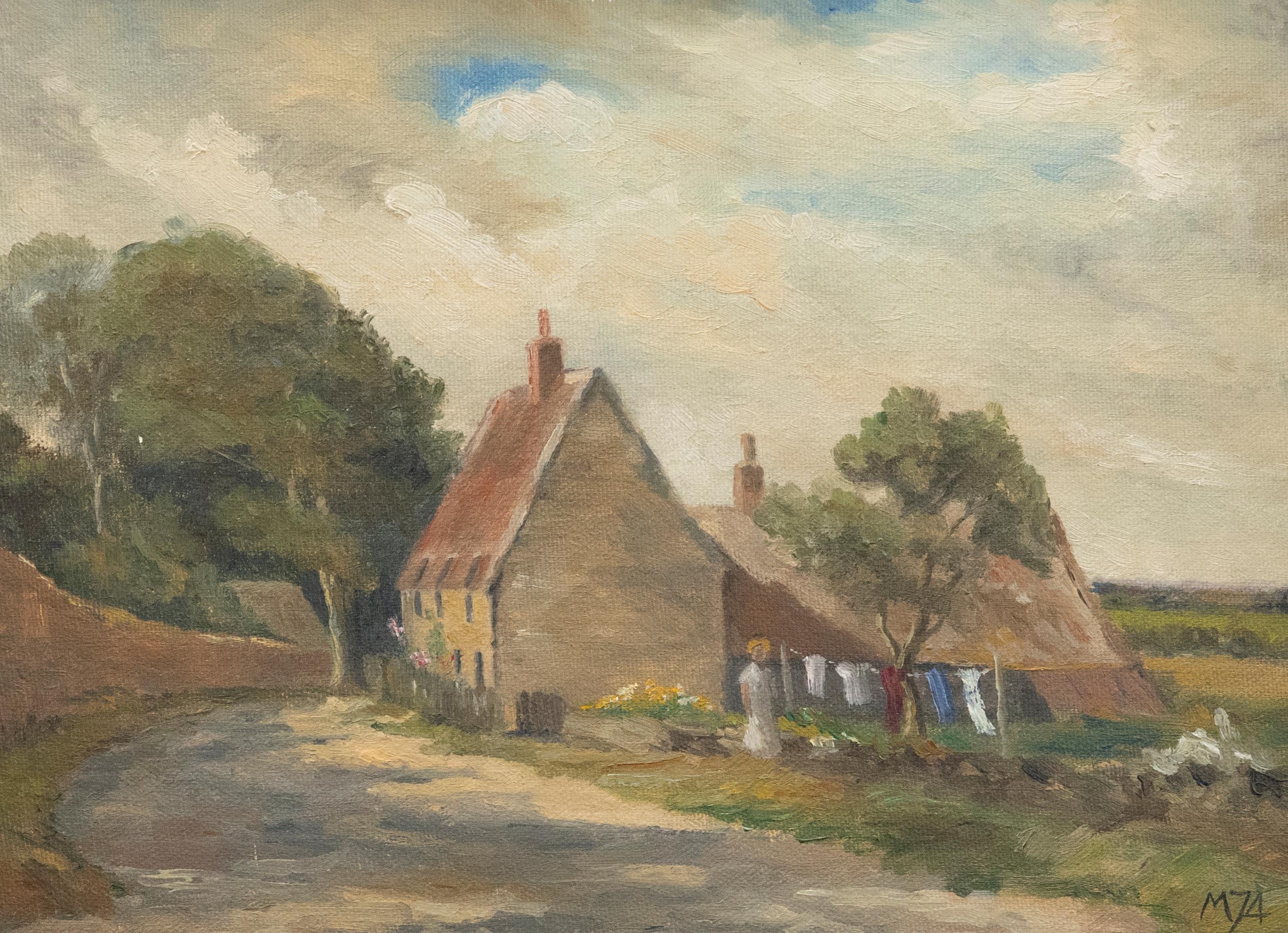 M.T. Gane - 1974 Oil, Wash Day - Painting by Unknown