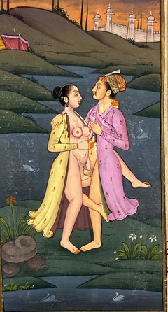 Antique Mughal Prince engaging in Kama Sutra with a Danse