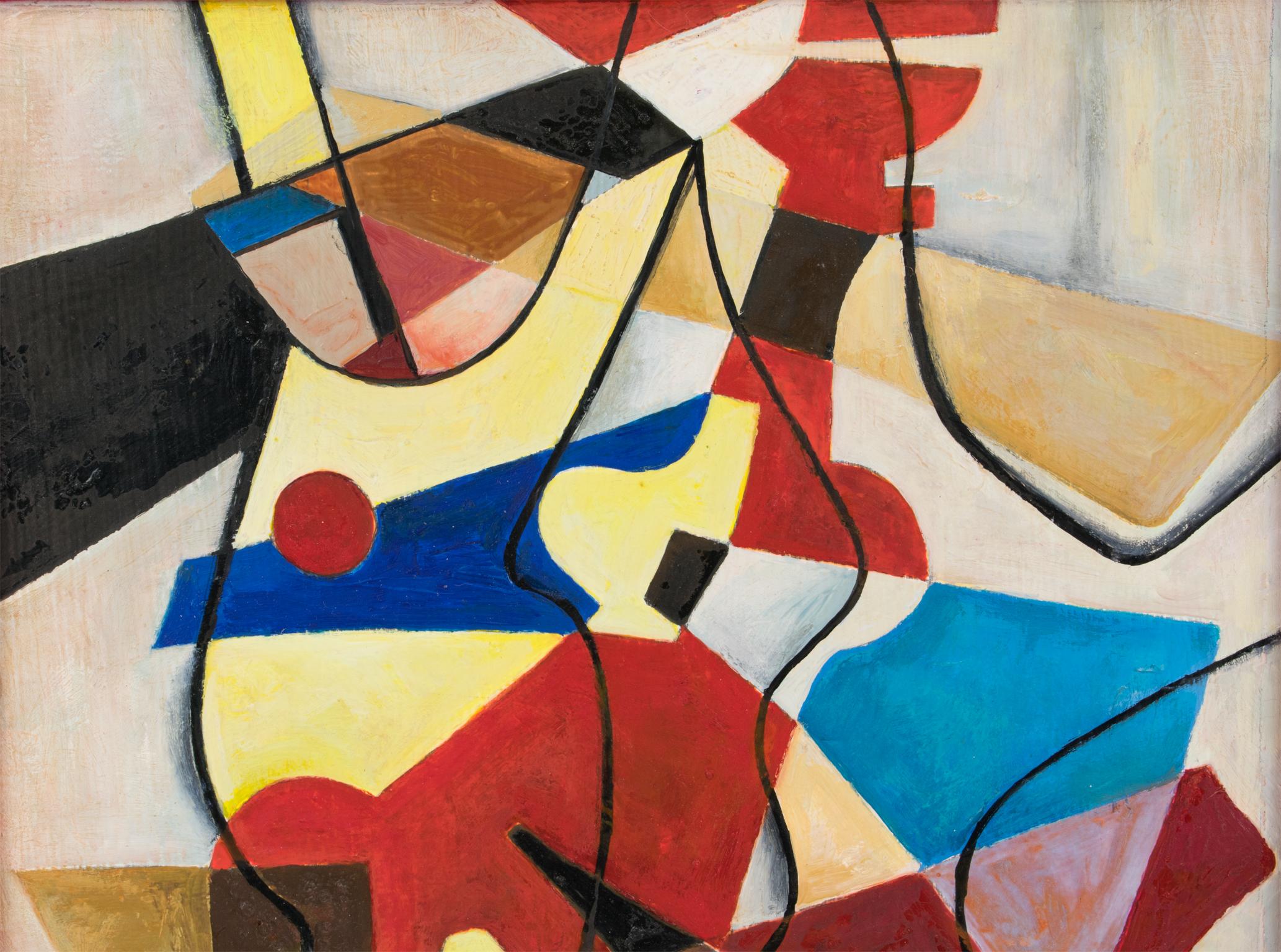 Peinture à l'huile cubiste abstraite multicolore avec monogramme MJ en vente 3