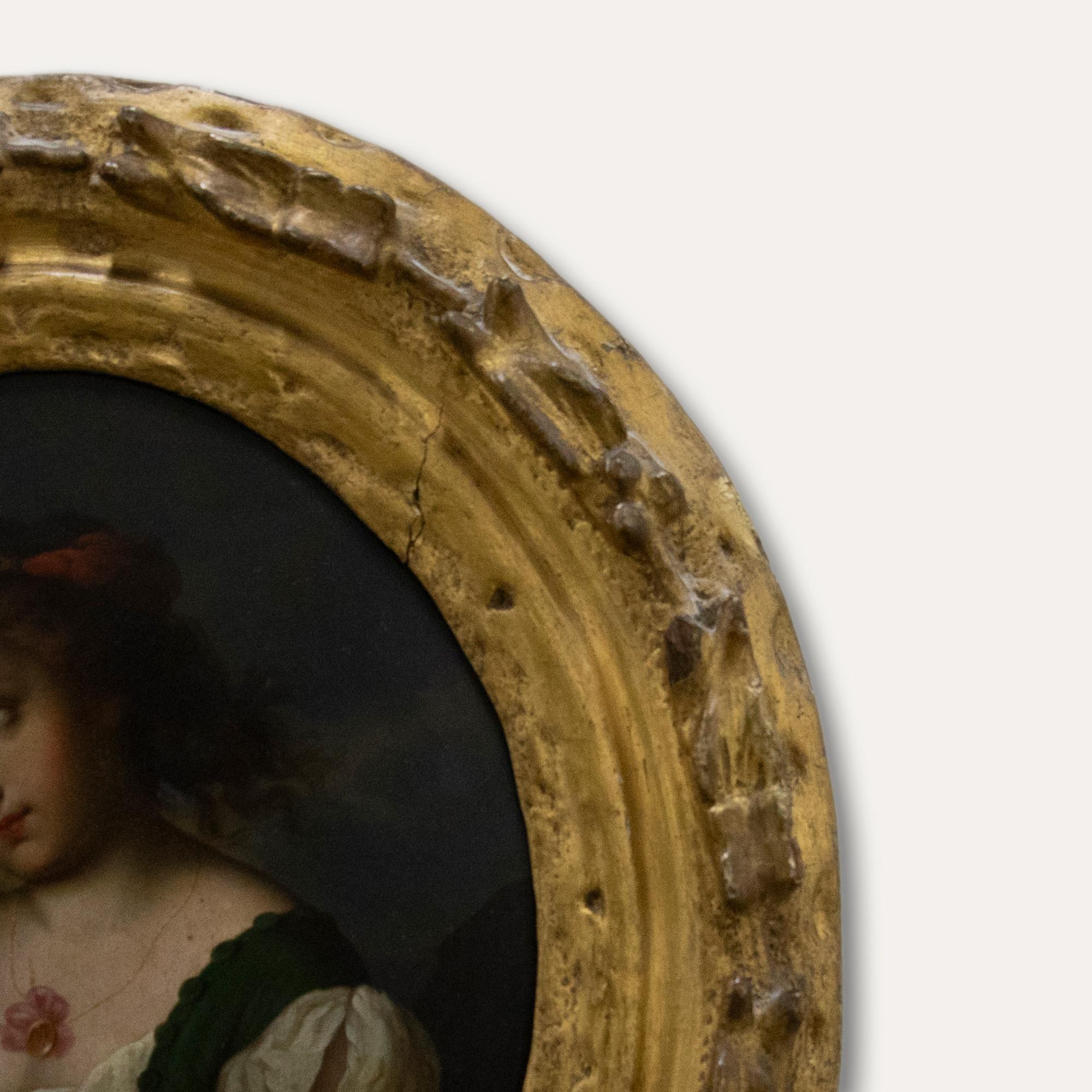 Huile de l'école de Munich, 19e siècle - Portrait d'une jeune fille 1