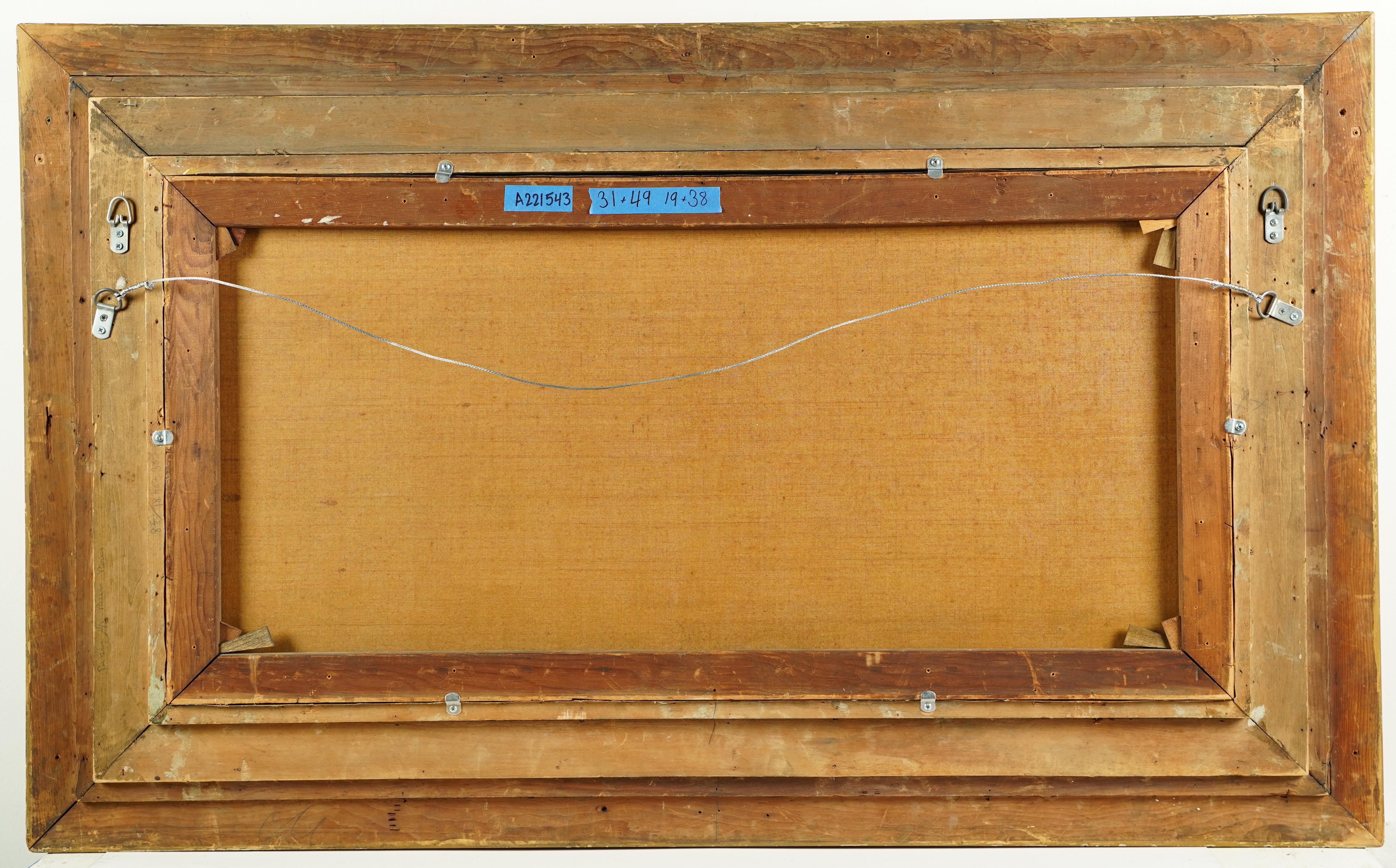 Pintura al óleo grande enmarcada con la firma de un antiguo paisaje marino americano con calidad de museo 3