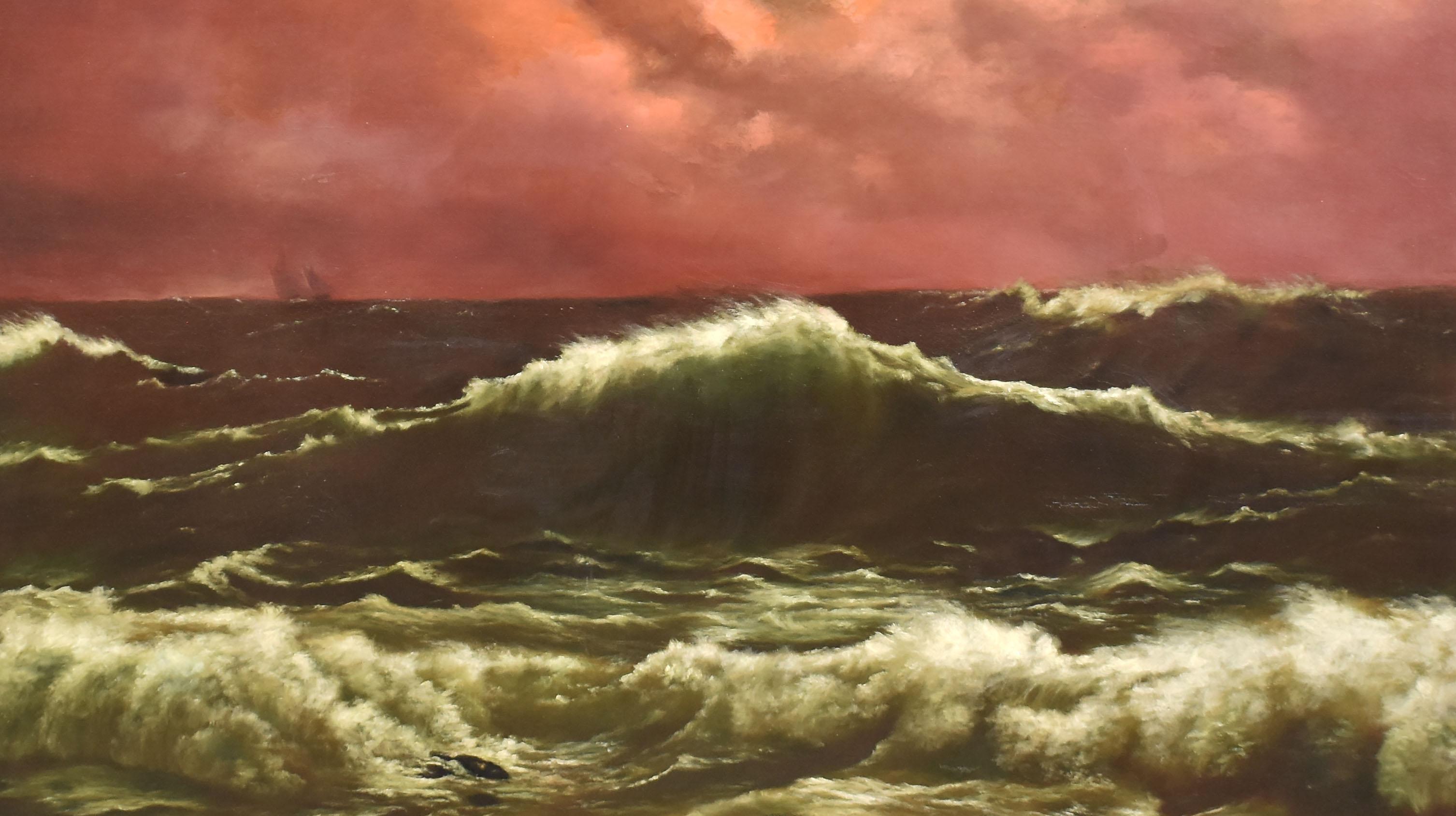 Museum Size Hudson River School Sunset Seascape Ocean Oil Painting 2