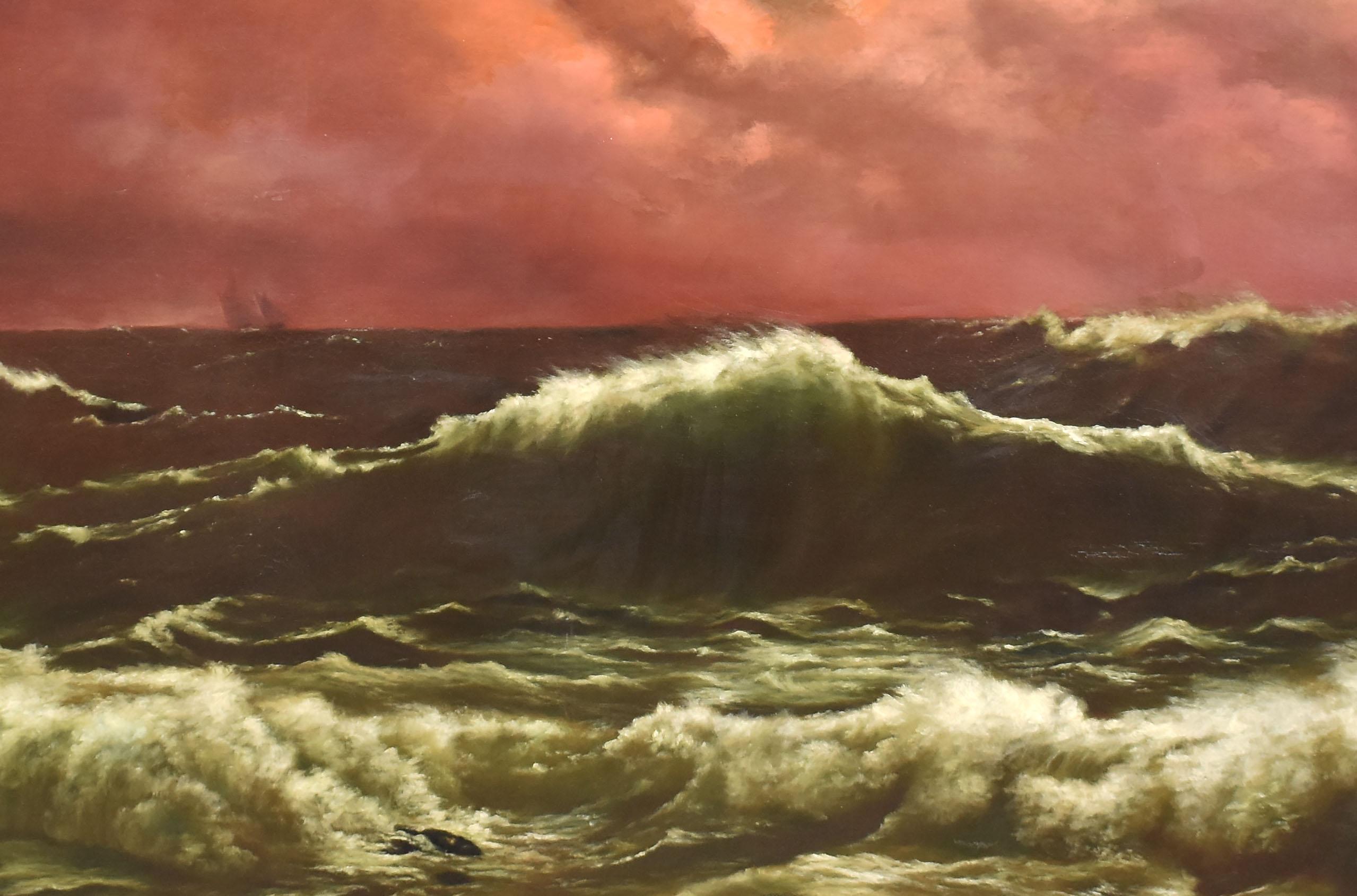 Museum Size Hudson River School Sunset Seascape Ocean Oil Painting 3