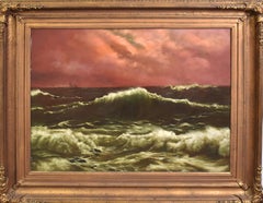 Museum Size Hudson River School Sunset Seascape Ocean Oil Painting