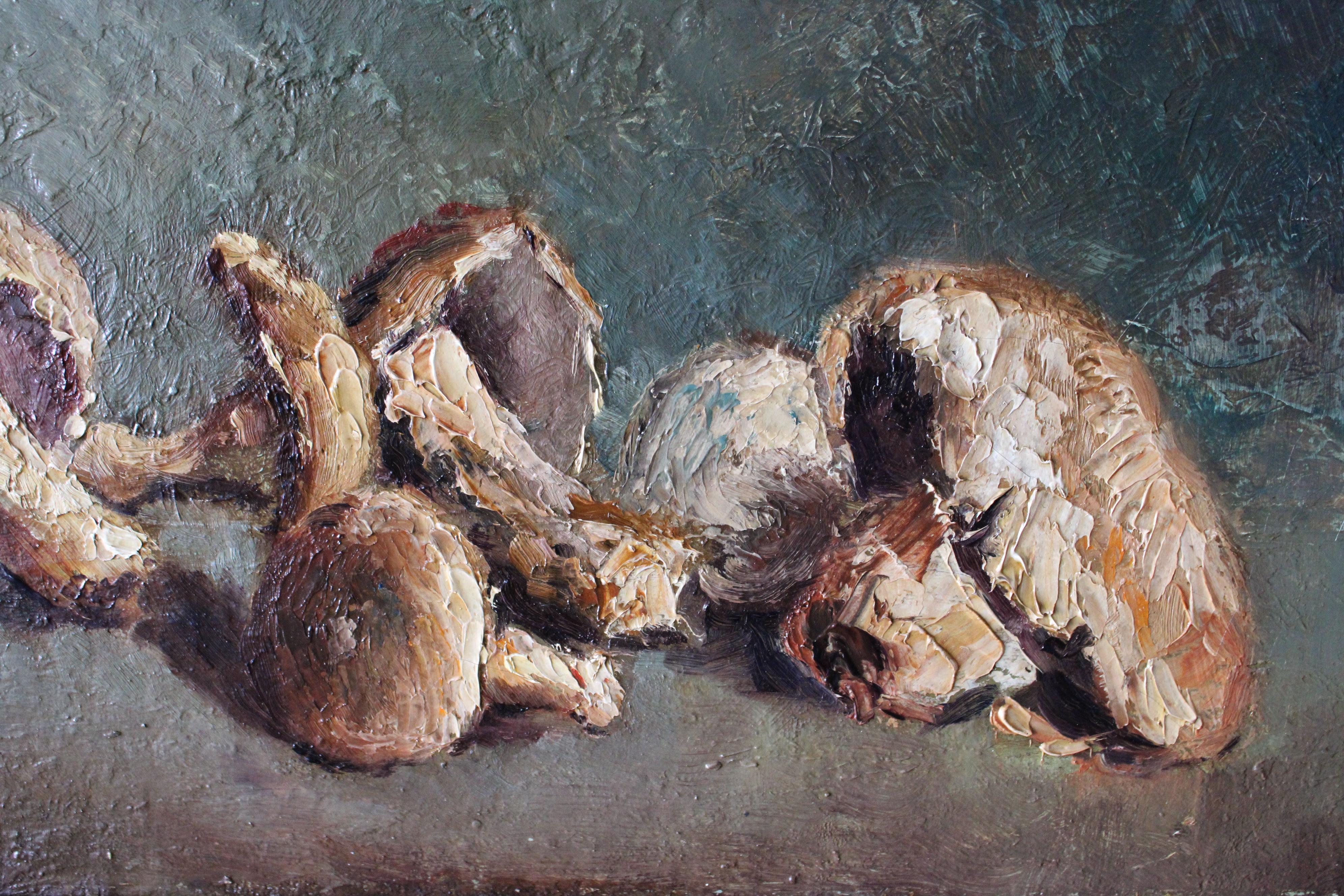 Mushroom-Stillleben, Ölgemälde, original impressionistisches Gemälde, Anfang 1900 – Painting von Unknown