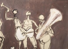 Musicians and Acrobats, Modern Gouache on Board by Unknown Artist