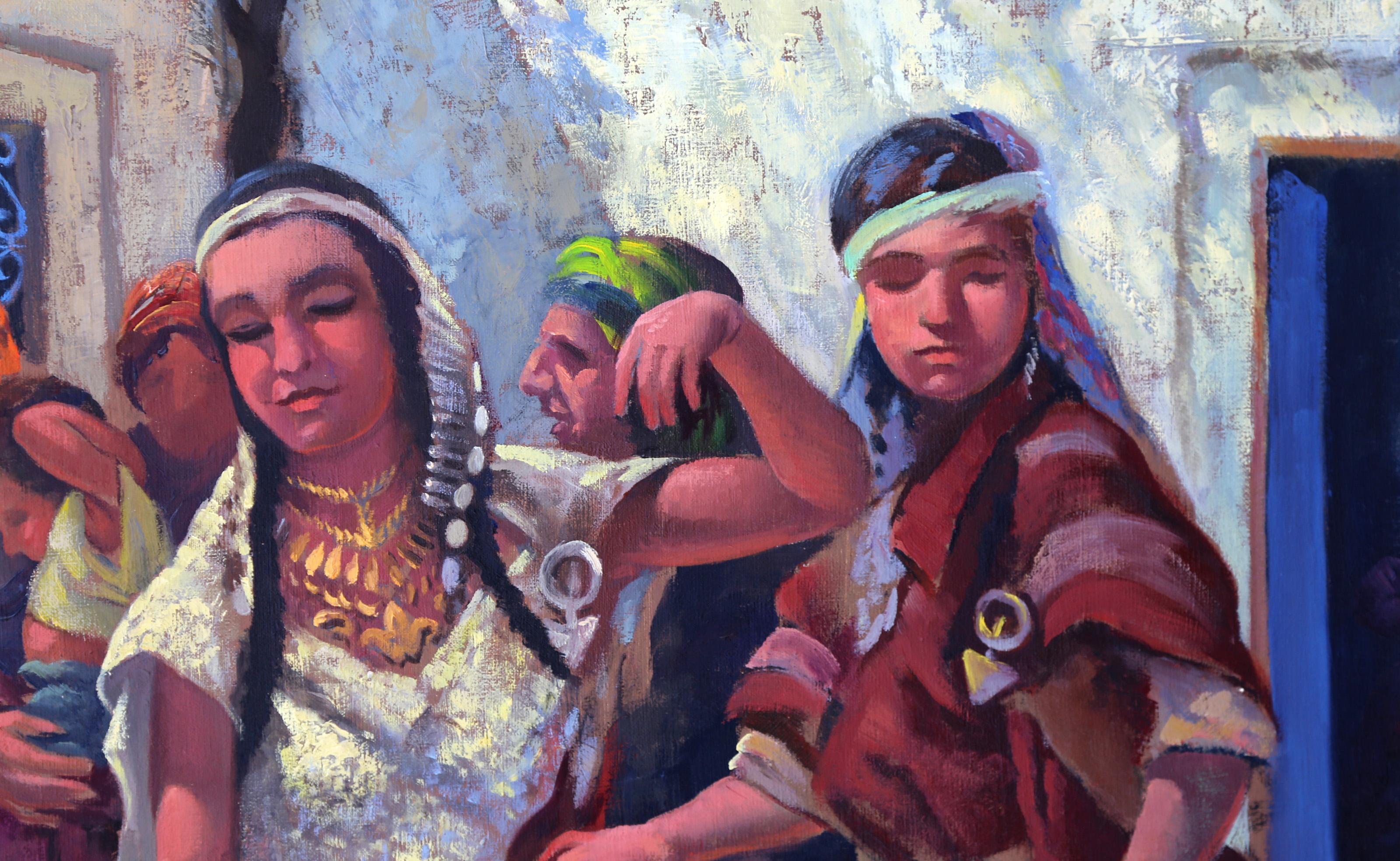 Musicians in the Street, huile sur toile d'art populaire de Jalal Gharbi en vente 1