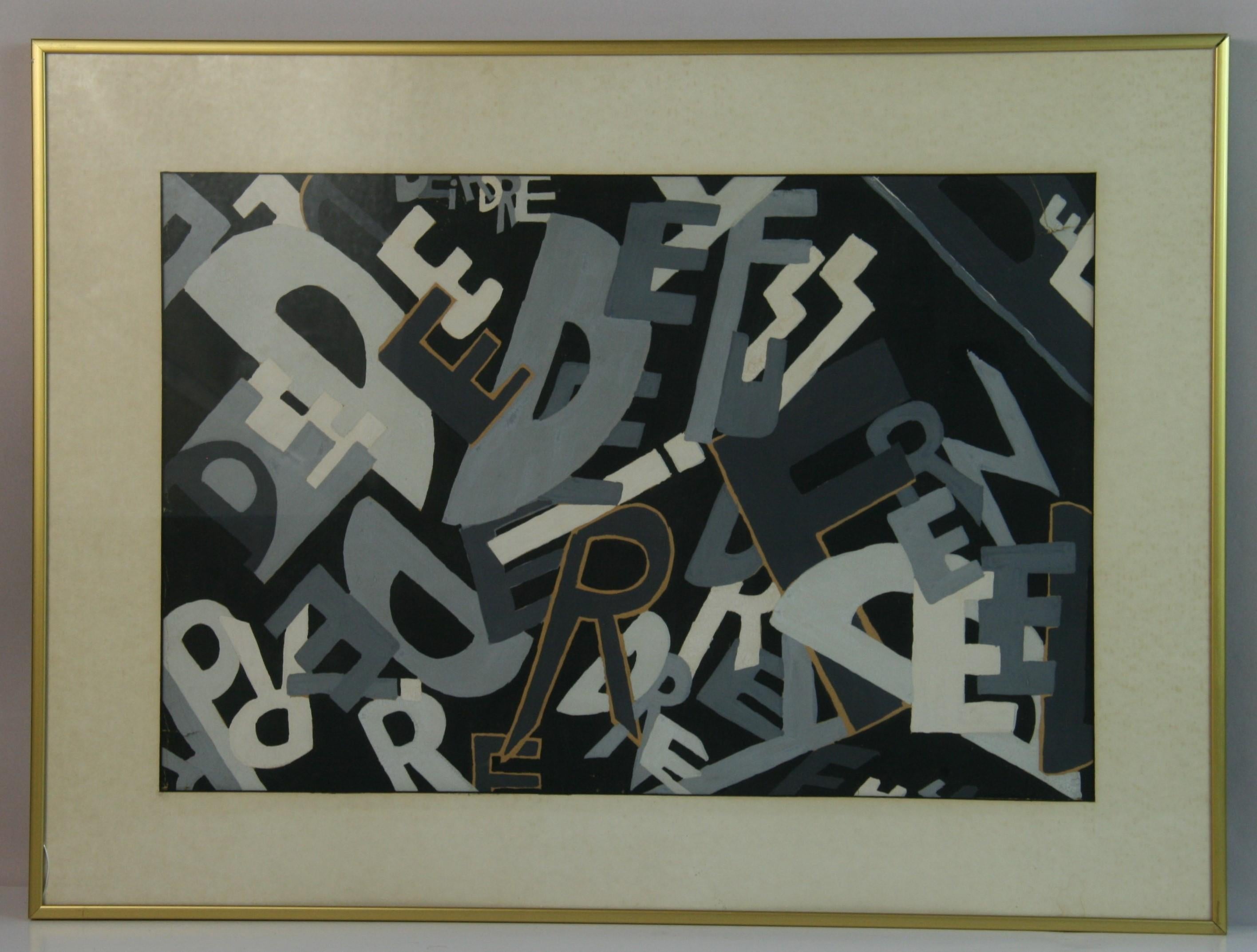 Mein Name in schwarz-weißen Buchstaben von Deidra – Painting von Unknown