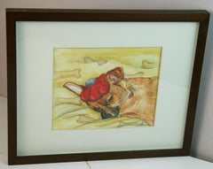 My Sick Dog Gouache Painting on Paper, Framed, Signed, 1980s