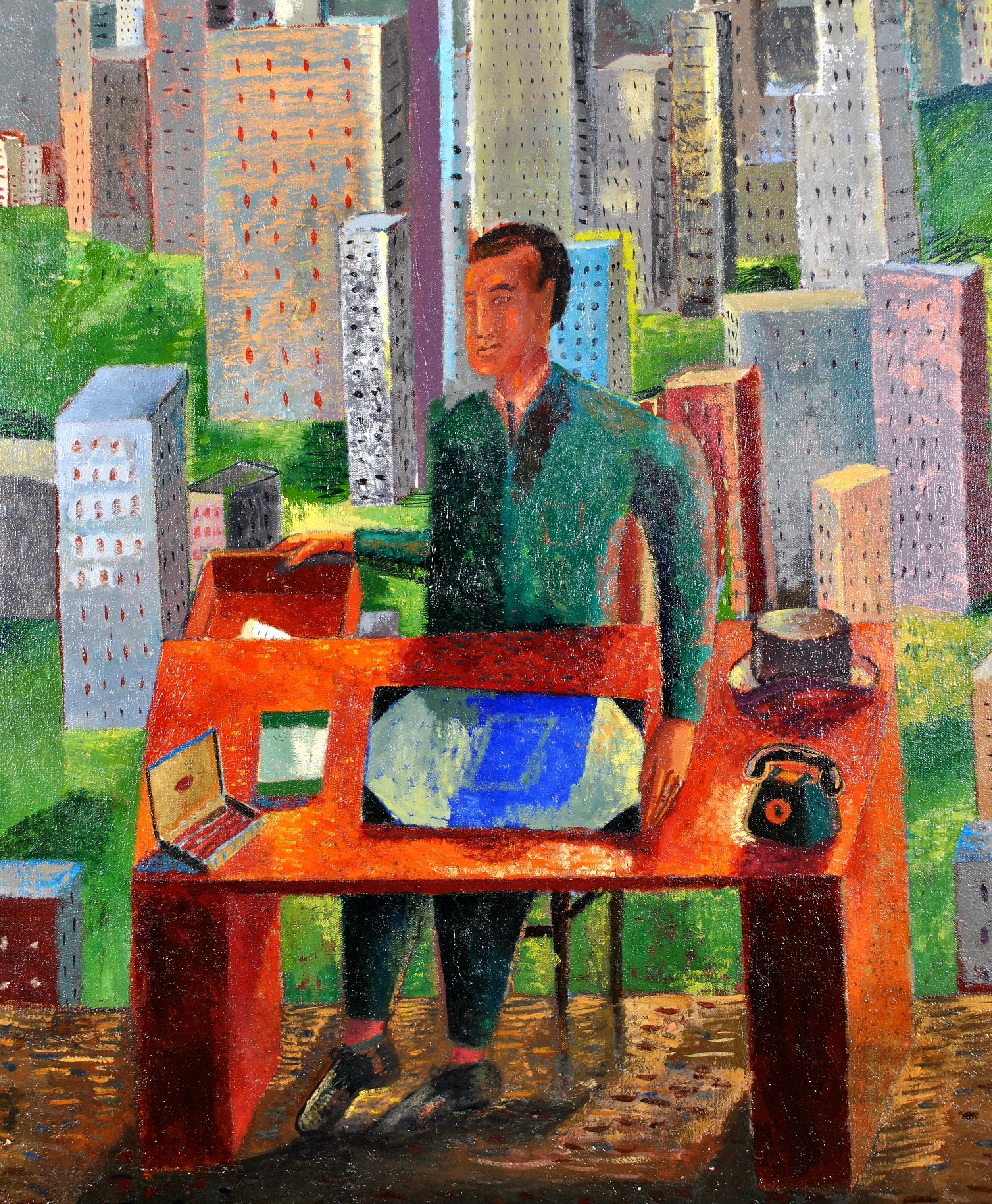 Myself as a Big Boss in New York - Large Figurative Portrait Oil Painting For Sale 1