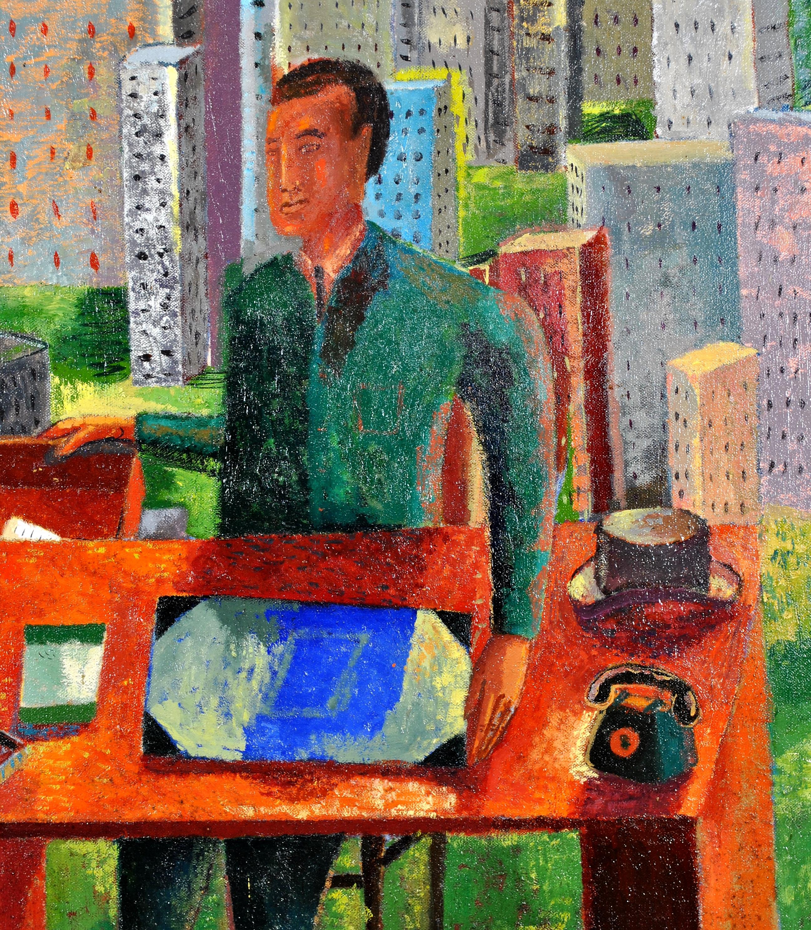 Myself as a Big Boss in New York - Large Figurative Portrait Oil Painting For Sale 2