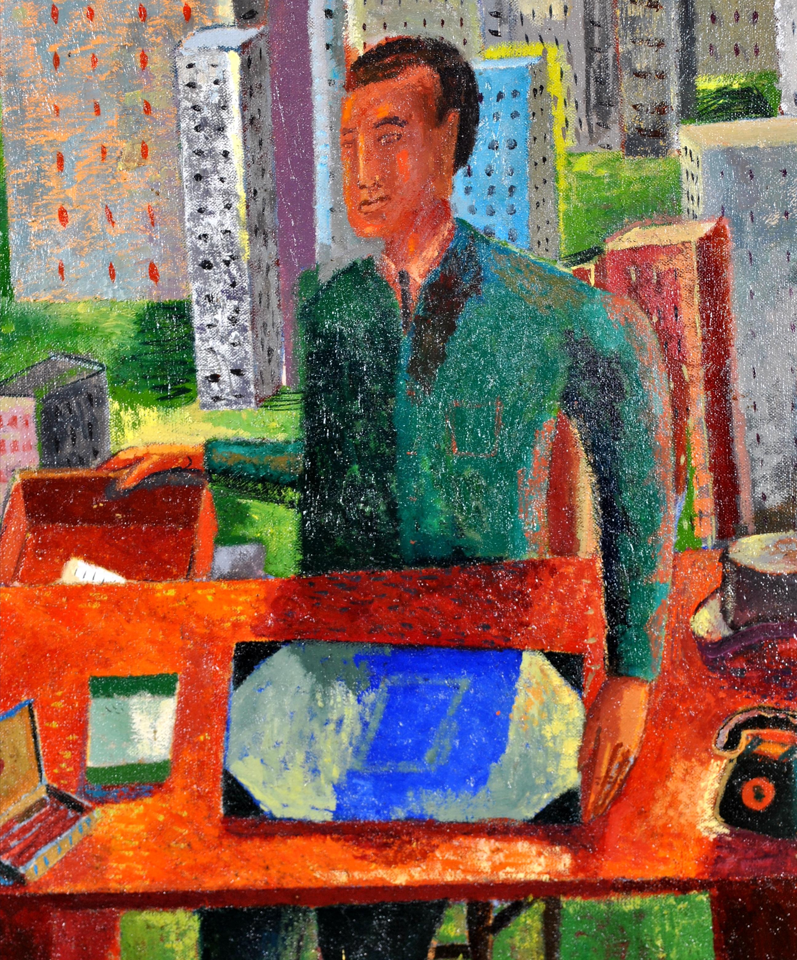 Myself as a Big Boss in New York - Large Figurative Portrait Oil Painting For Sale 3