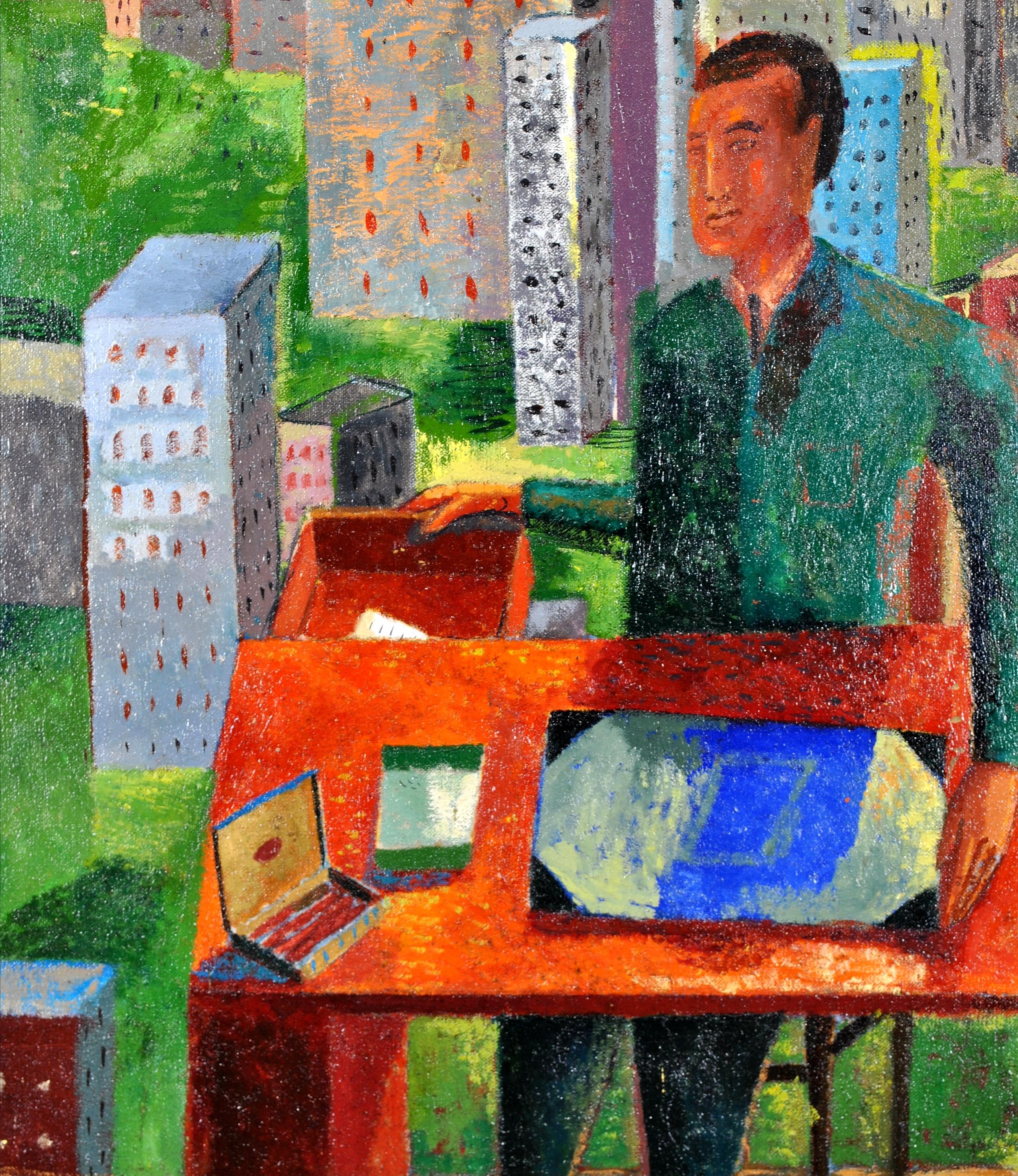 Myself as a Big Boss in New York - Large Figurative Portrait Oil Painting For Sale 4