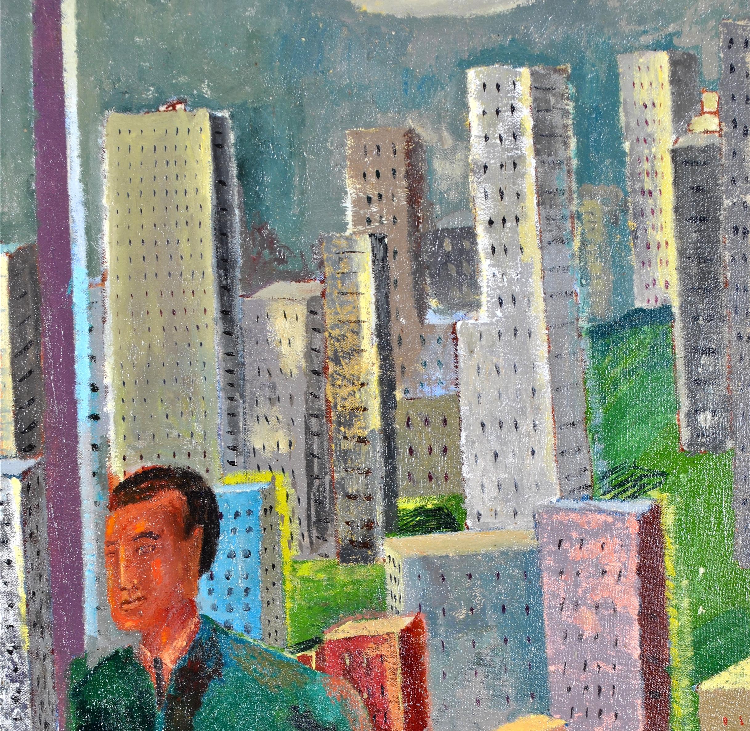 Myself as a Big Boss in New York - Large Figurative Portrait Oil Painting For Sale 7
