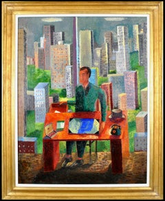 Vintage Myself as a Big Boss in New York - Large Figurative Portrait Oil Painting