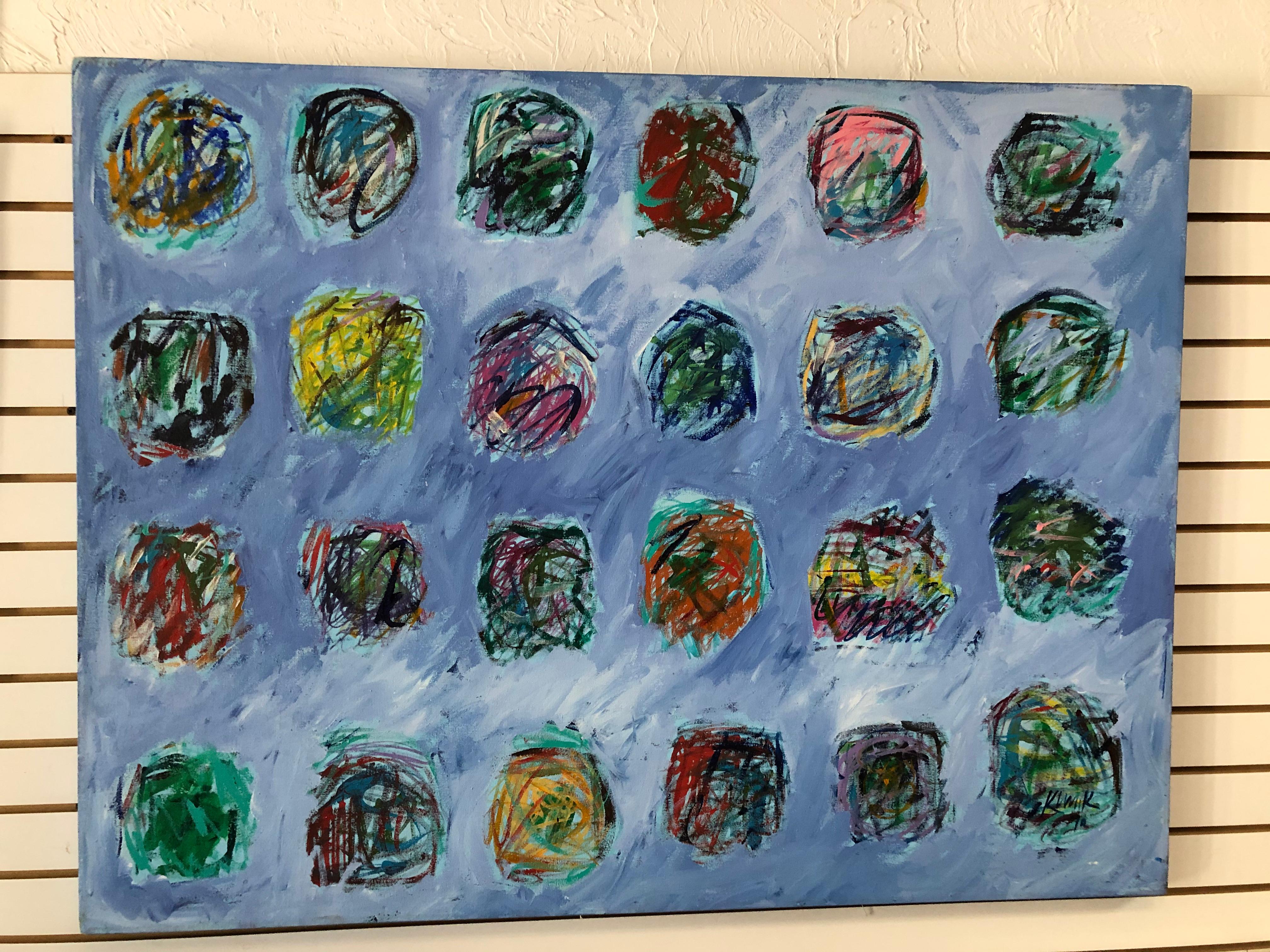 Abstract Painting di Unknown - Mistero 1970 Mid Century Modern Olio su tela