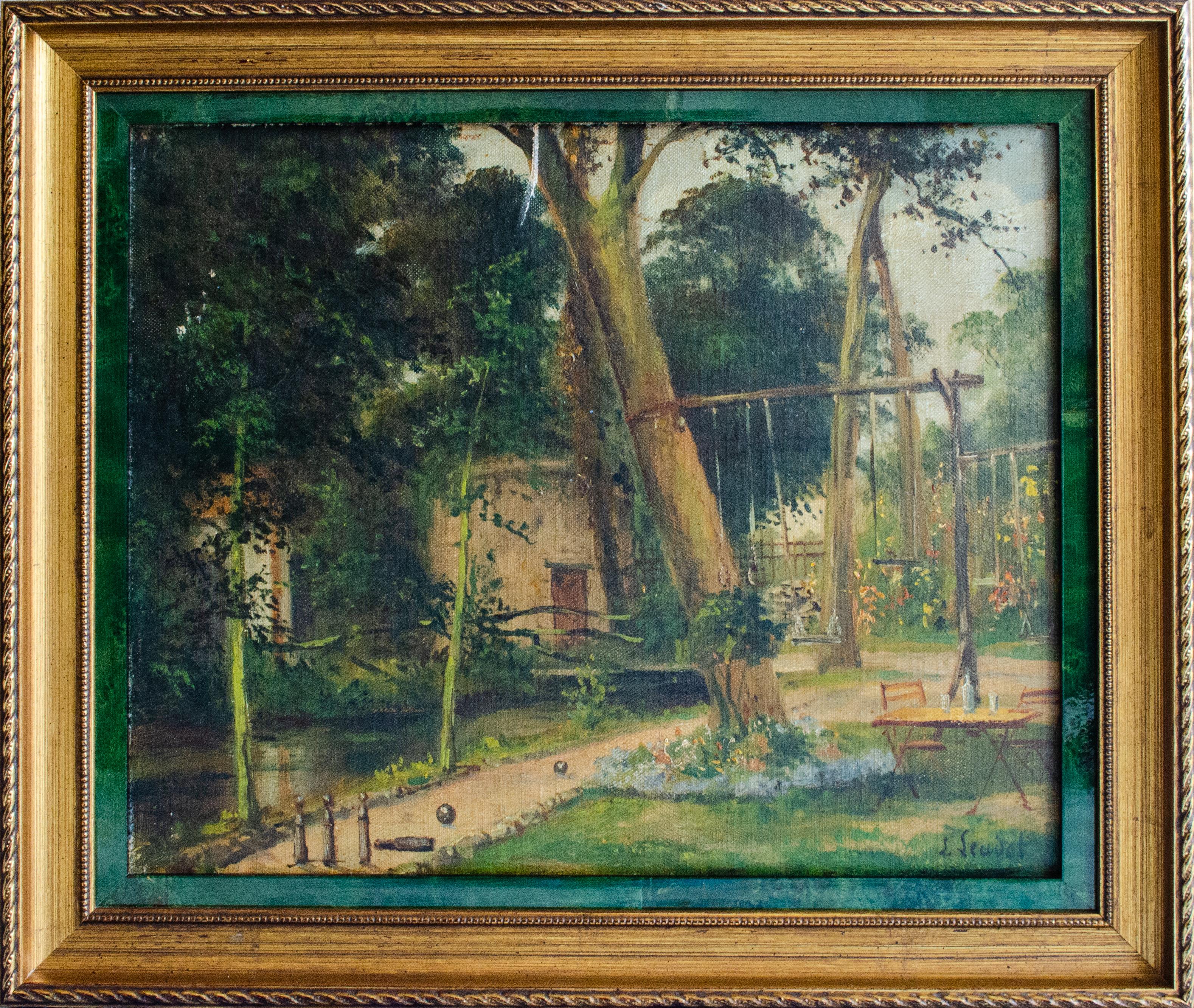 Unknown Landscape Painting - Mystery European Artist, signed garden painting