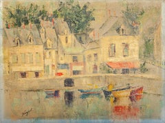 Vintage Mystery Italian School Painting of Houses on a River