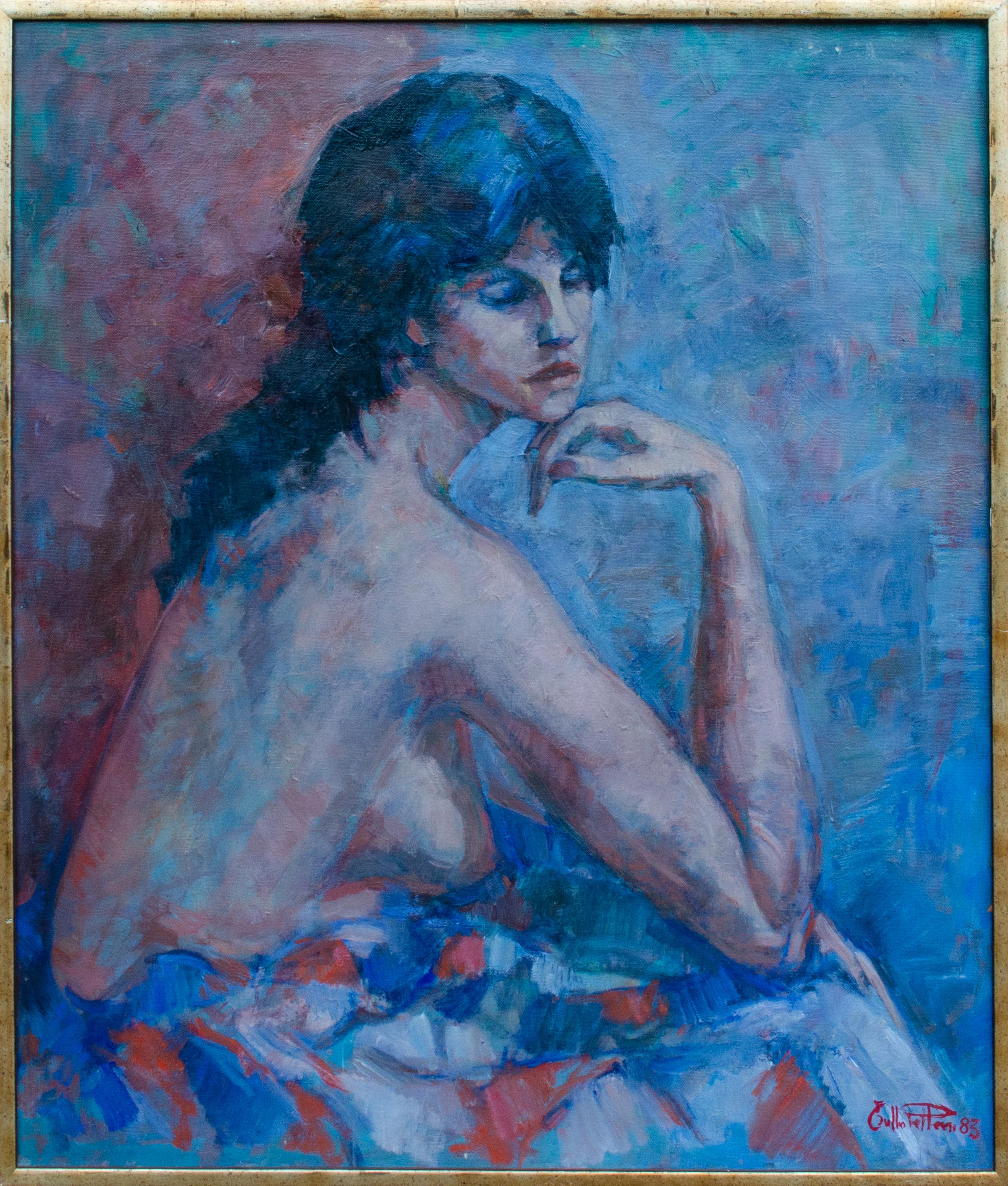 Unknown Portrait Painting - Mystery Modernist Italian Artist Portrait of a Topless Woman