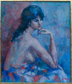 Mystery Modernist Italian Artist Portrait of a Topless Woman