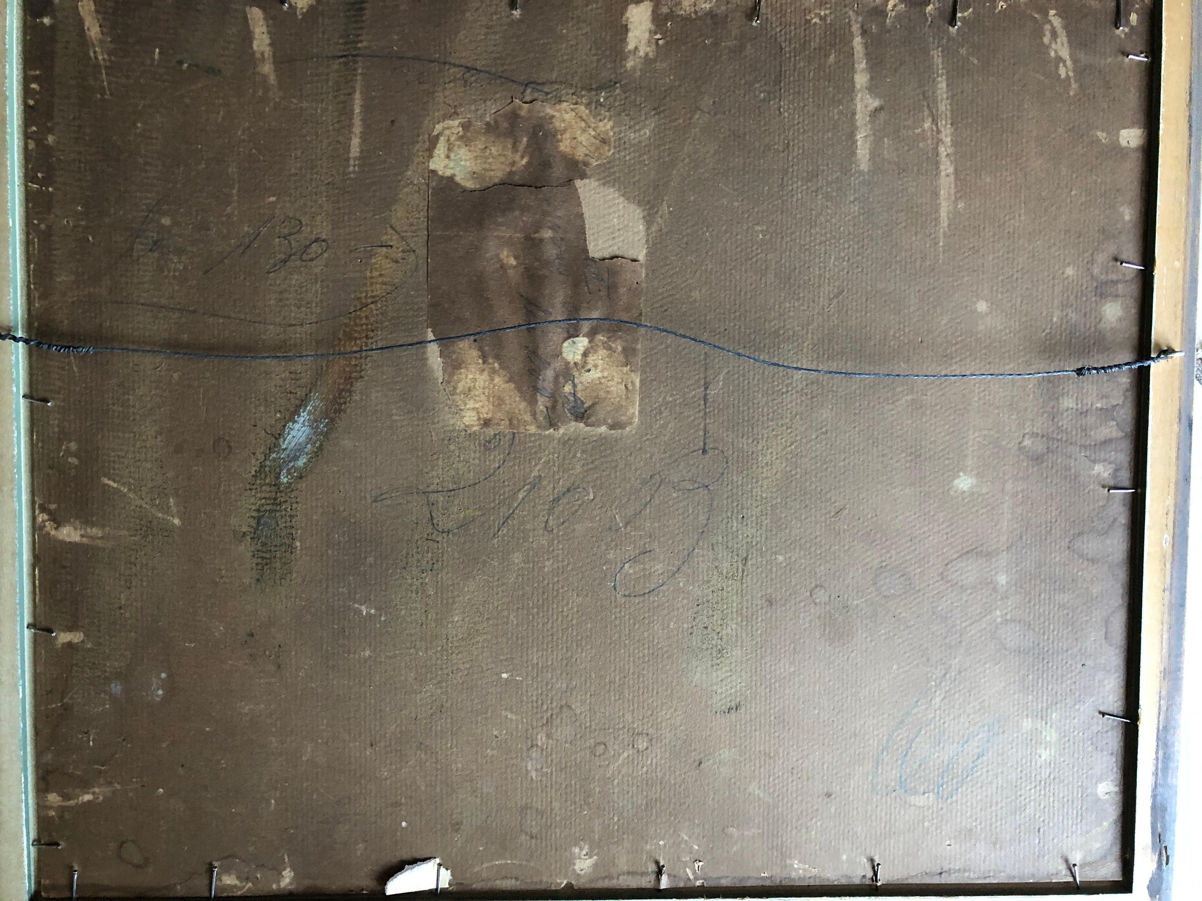 Misterioso paisaje de principios del siglo XX. Pieza de Impresionismo de pinceladas rotas muy bien pintada. Está firmada de forma ilegible en la parte inferior derecha. La pintura es óleo sobre tabla y mide 17 pulgadas de ancho por 14 de alto. El