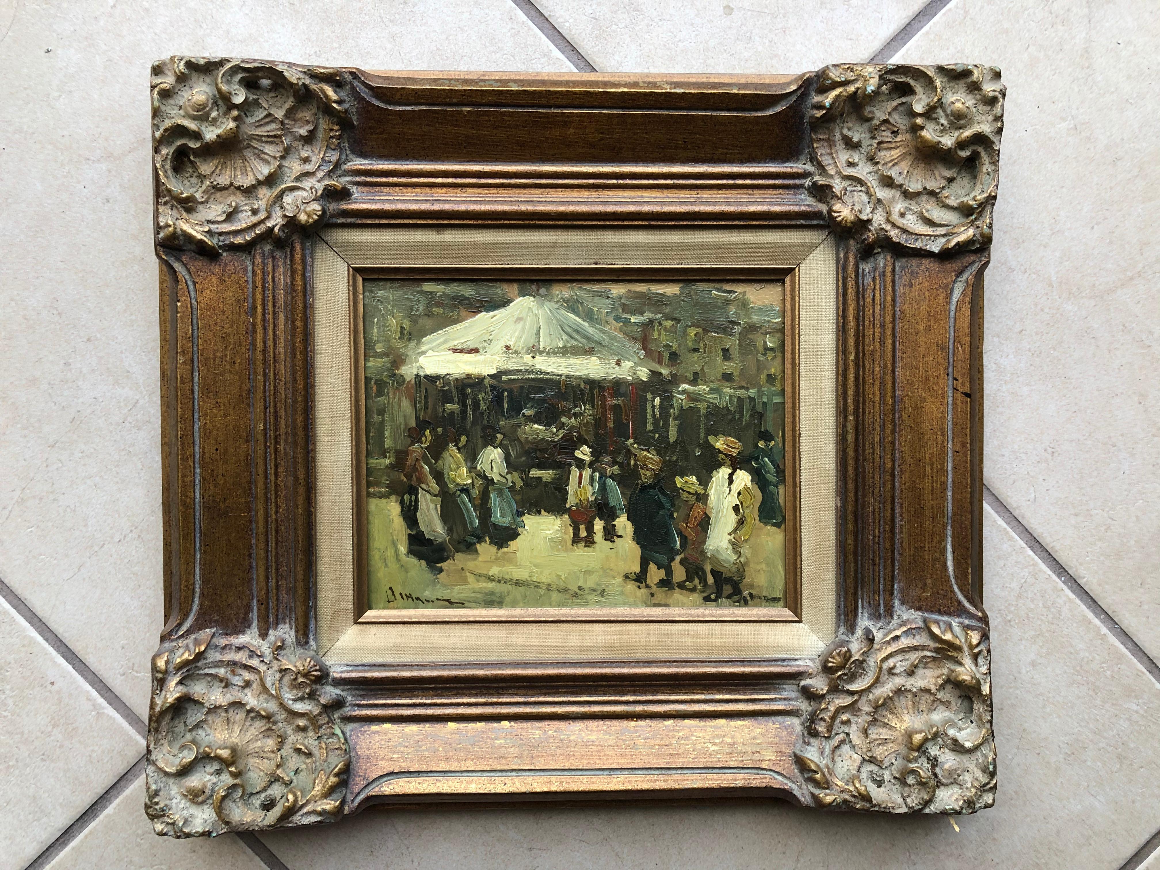 Mystery Spanish Impressionistic Merry Go Round Öl auf Karton – Painting von Unknown