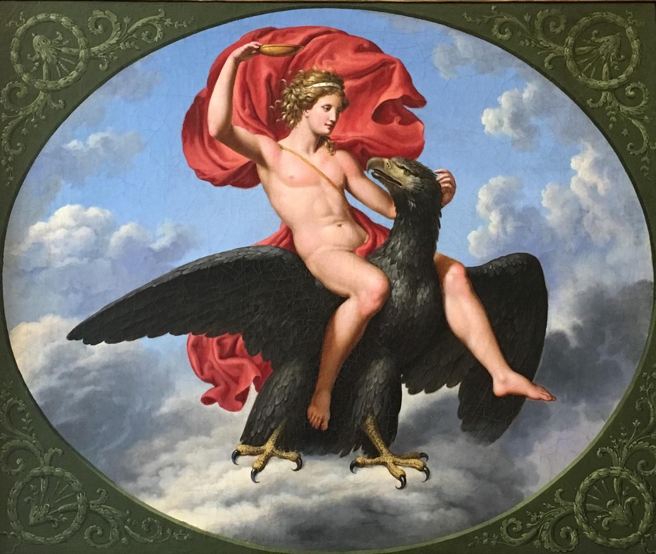 Mythos von Ganymed, der rittlings auf Zeus als Adler reitet Öl auf Leinwand  – Painting von Unknown