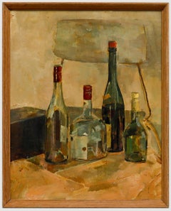N. Hale - Framed 20th Century Oil, Still Life of Wine Bottles