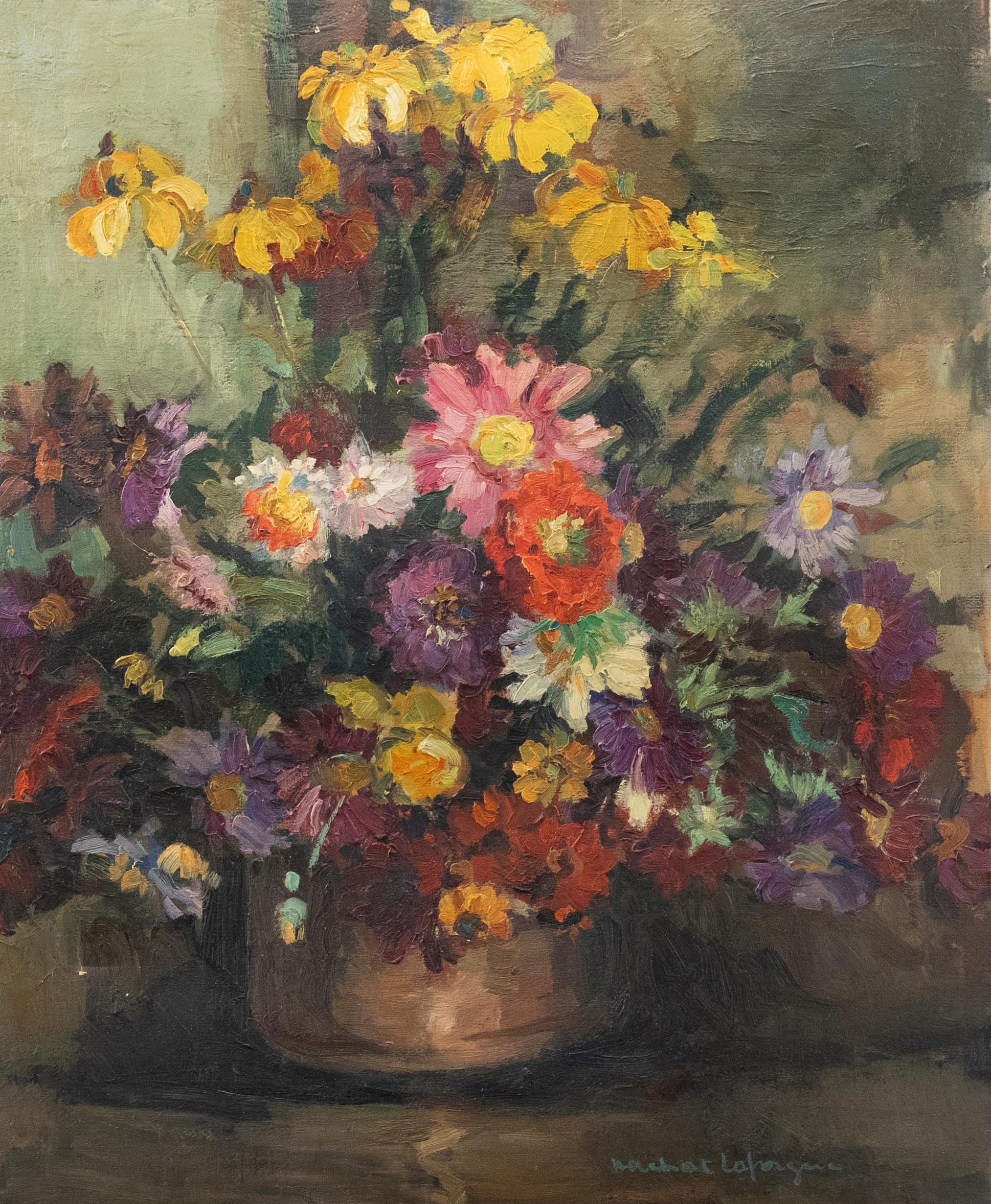 Unknown Still-Life Painting - Nachat Laforgue - Mid 20th Century Oil, Still Life of Flowers