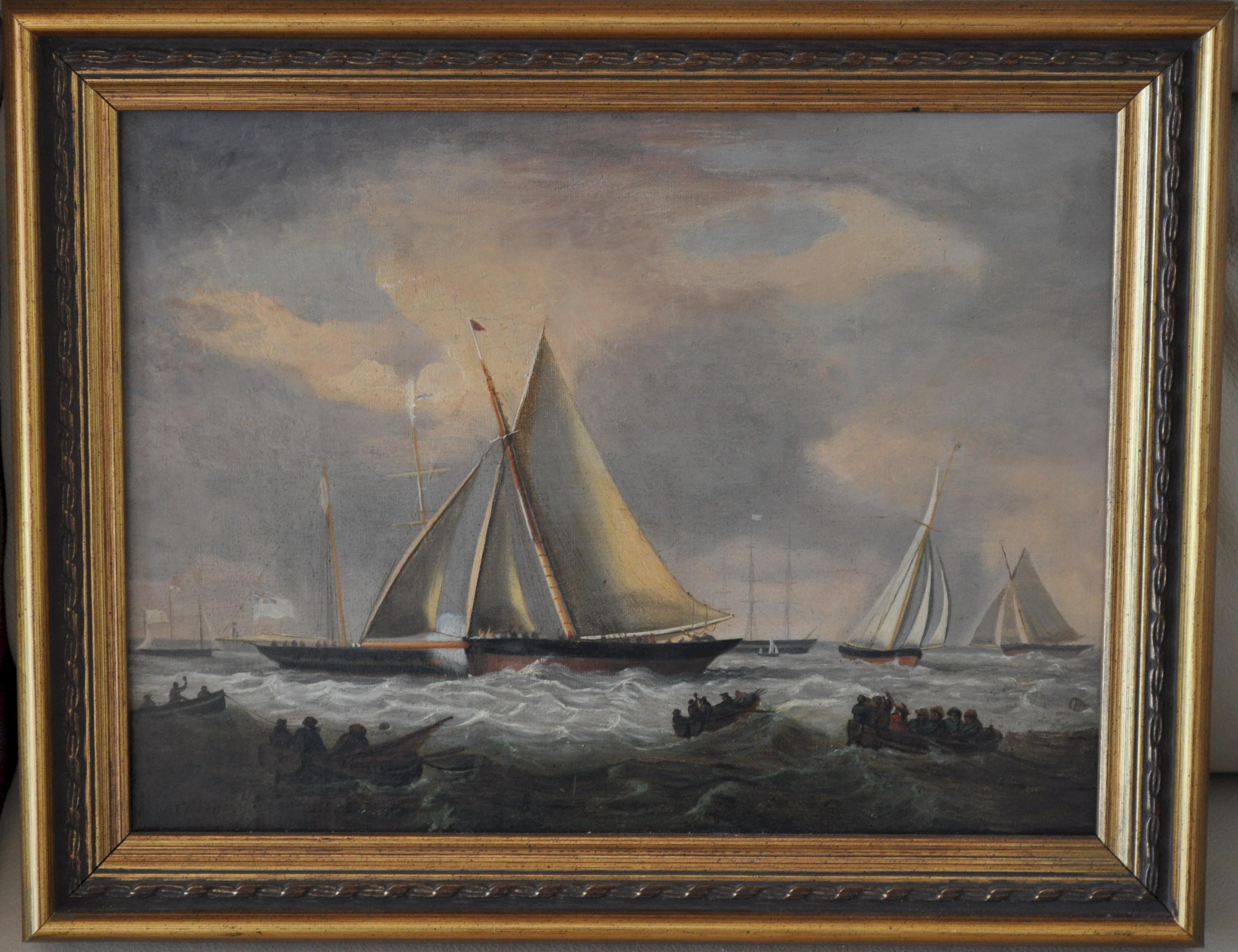 Naive 19th century marine oil on canvas - Painting by Unknown