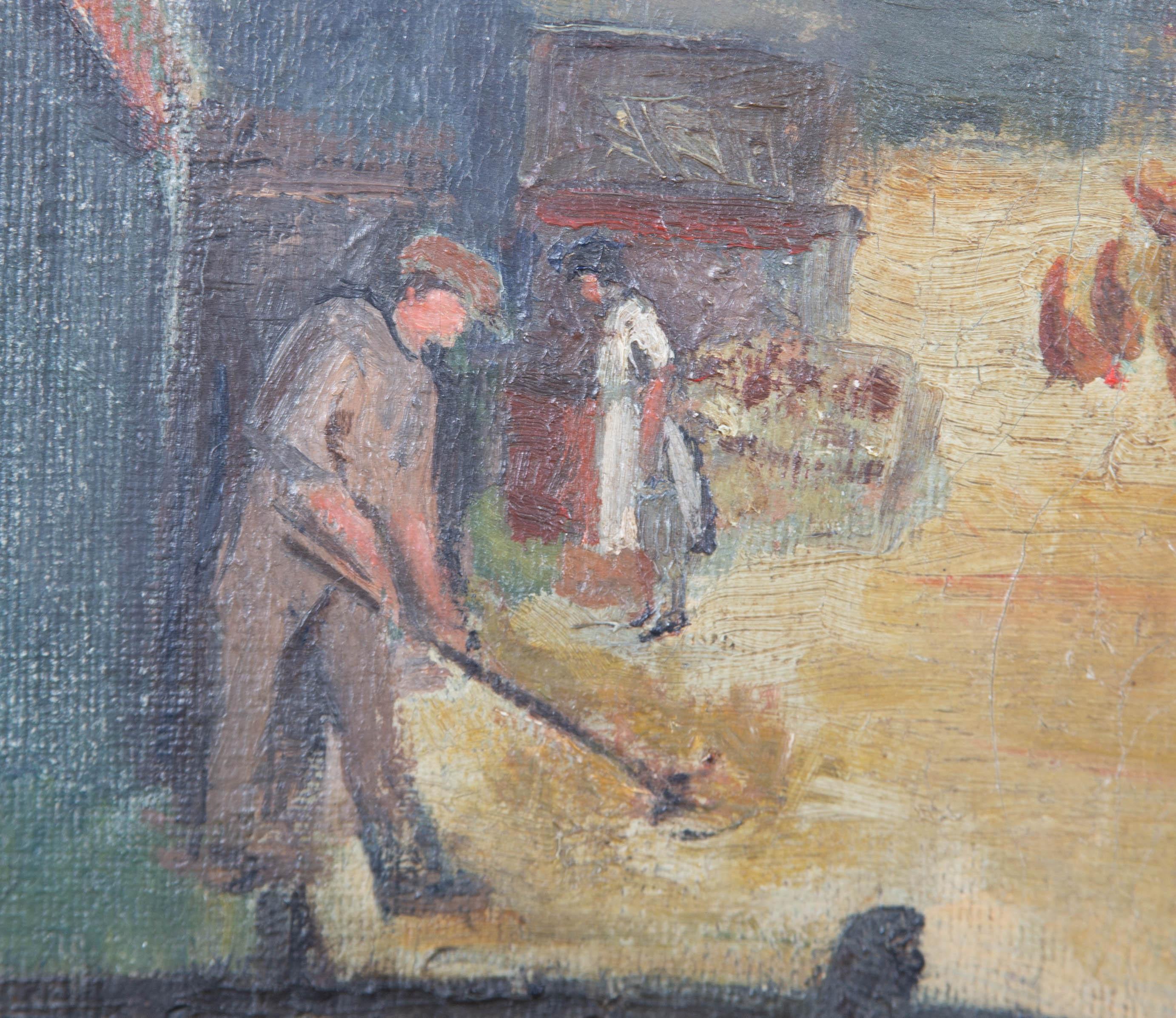 Naive Early 20th Century Oil - The Busy Farmyard For Sale 2