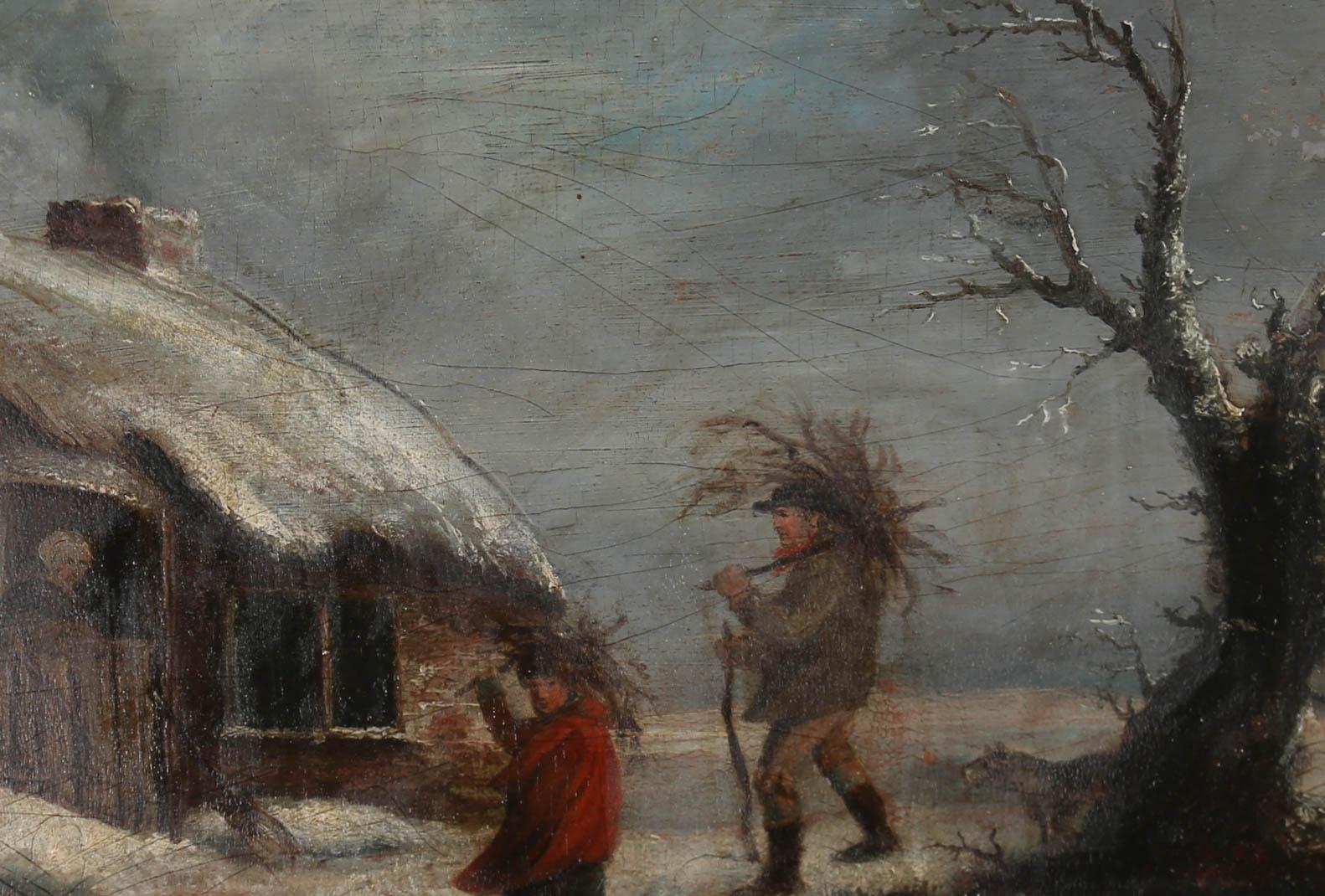 Naive English School 19th Century Oil - Bringing Home The Kindling - Painting by Unknown
