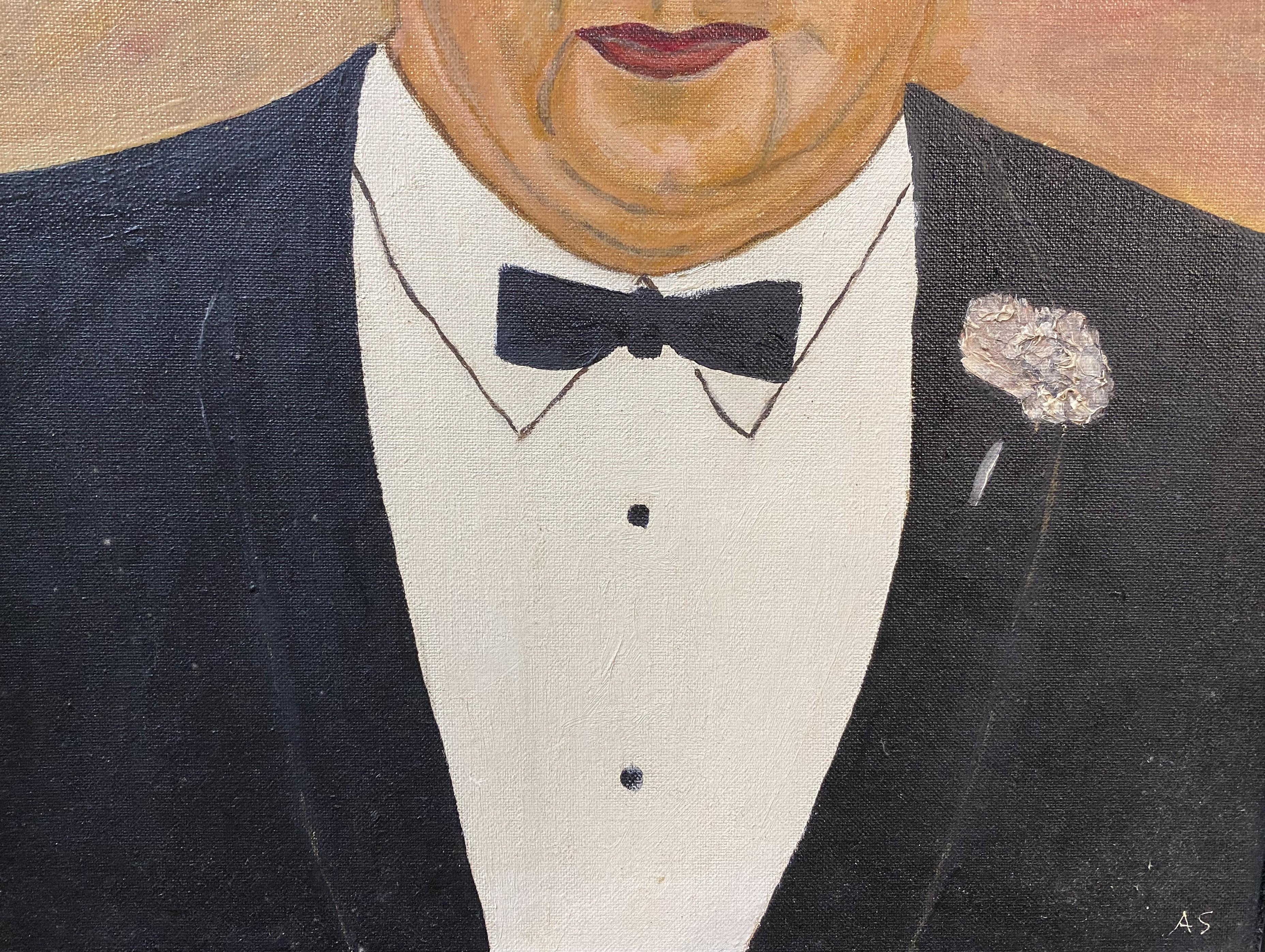 Retrato Folclórico Ingenuo de un Hombre con Esmoquin en venta 2