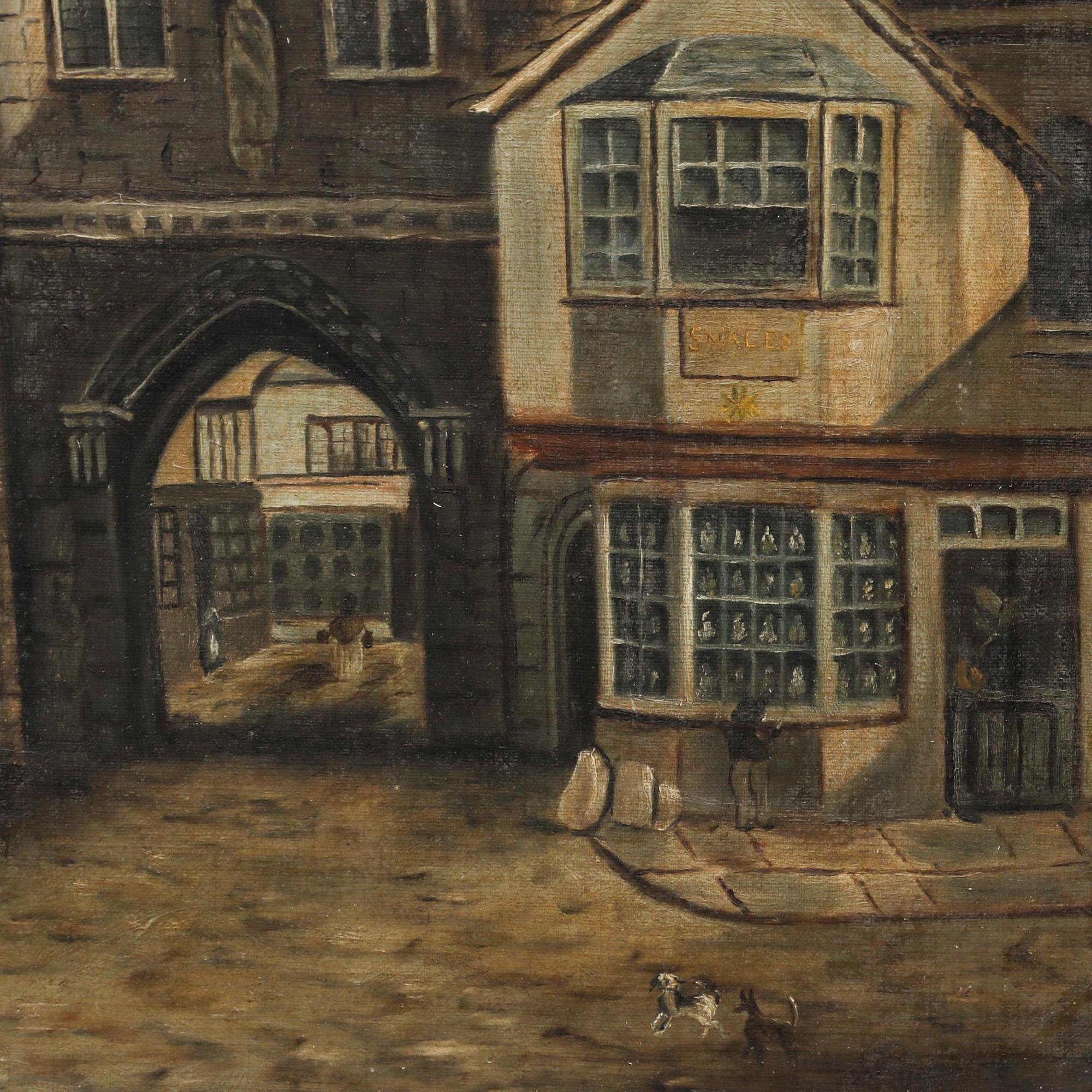 Naïfs  Huile de la fin du XIXe siècle - Broadgate, Exeter - Marron Landscape Painting par Unknown