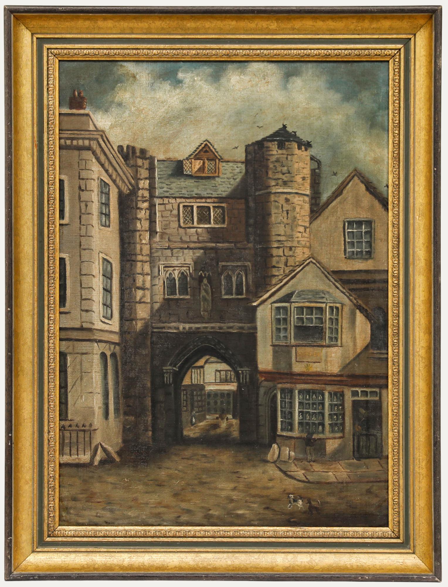 Landscape Painting Unknown - Naïfs  Huile de la fin du XIXe siècle - Broadgate, Exeter