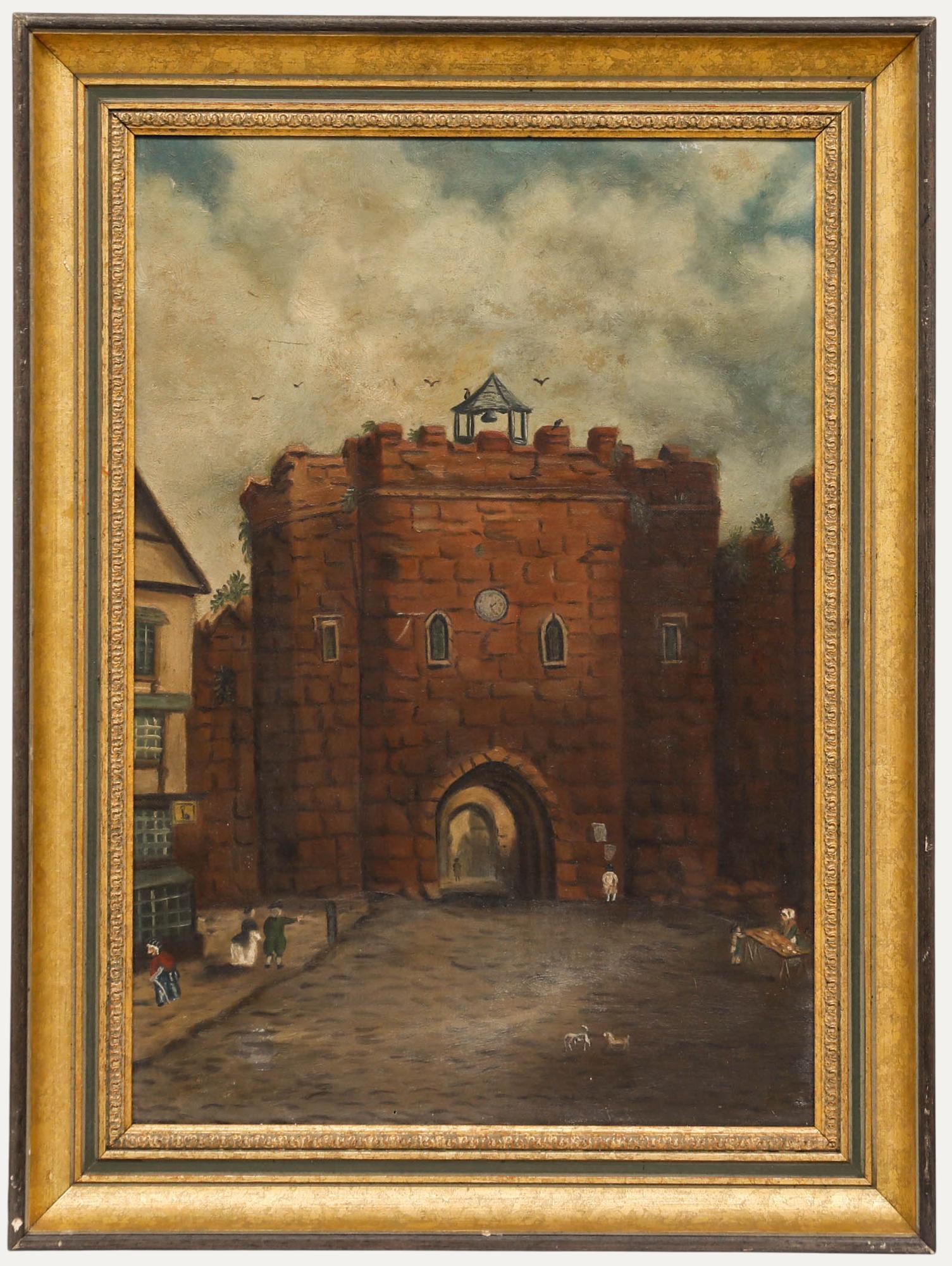 Naive Ölgemälde des späten 19. Jahrhunderts – Das Torhaus