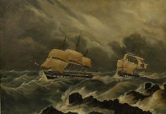 Naive Marine School c.1900 Oil - Rough Waters