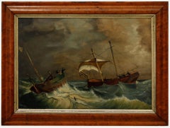Naive Marine School c.1900 Oil - Treacherous Fishing Trip