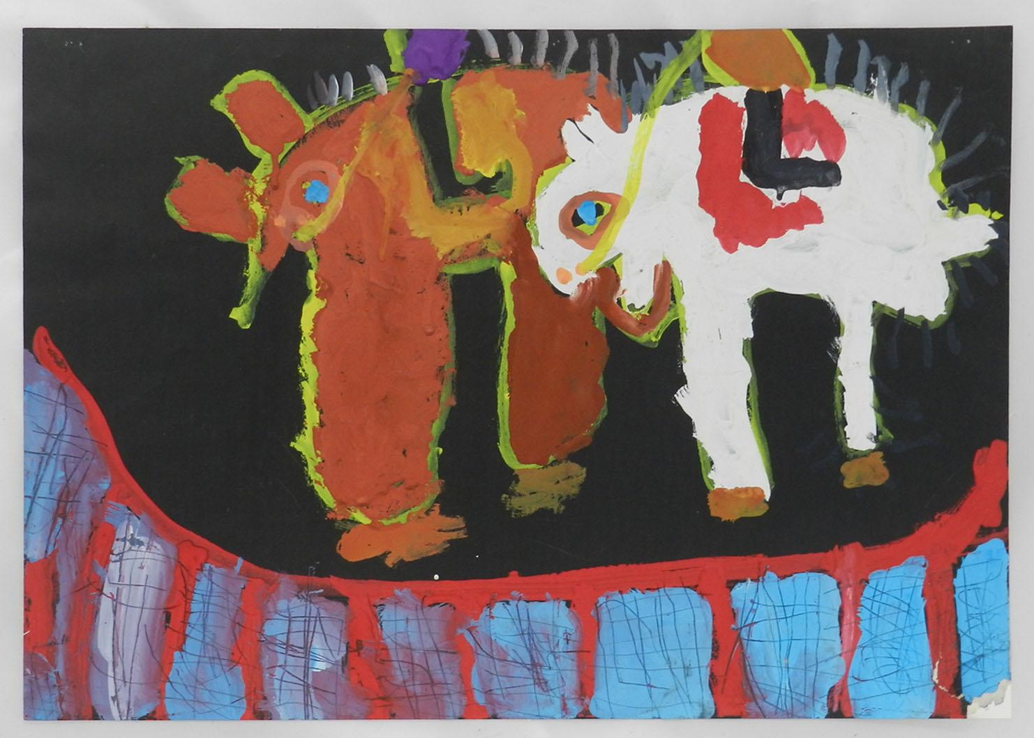 Naive Painting of Animals c1962 by Chinese School Child  6
