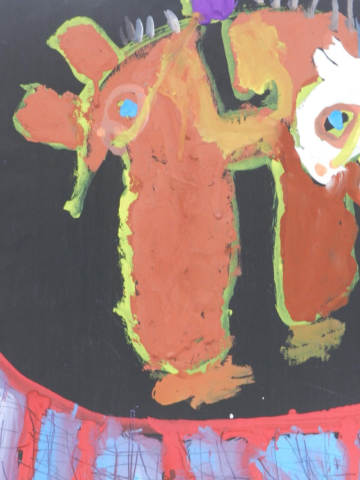 Peinture naïve d'animaux par enfant d'une école chinoise, vers 1962  1