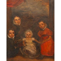 Naive School 19th Century Oil - Siblings