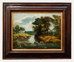 Naïve School  Early 20th Century Oil - Watering Cattle
