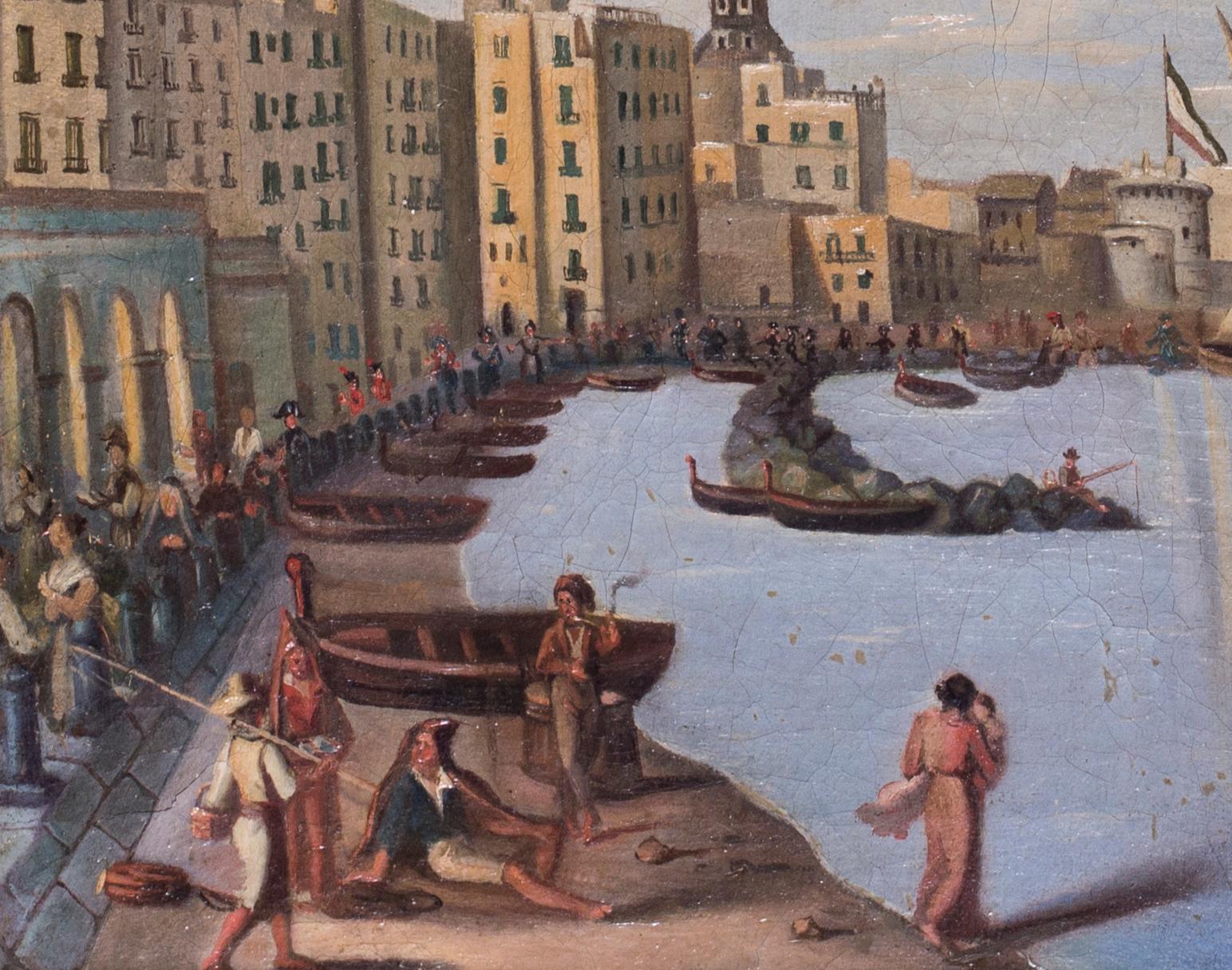 Naples pendant l'occupation napoléonienne, peinture à l'huile sur toile, vers 1810 - Gris Landscape Painting par Unknown
