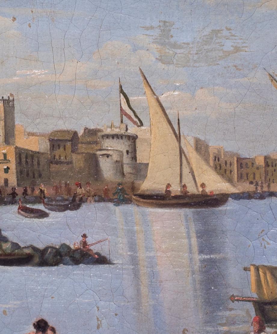Neapolitanische Schule, um 1810
Schiffe auf der Schlüsselseite in Neapel während der napoleonischen Besetzung
Öl auf Leinwand
11.1/4 x 16,7/8 Zoll. (28,1/2 x 43,2 cm.)

Es ist unklar, ob dieses Werk von italienischer oder französischer Hand gemalt