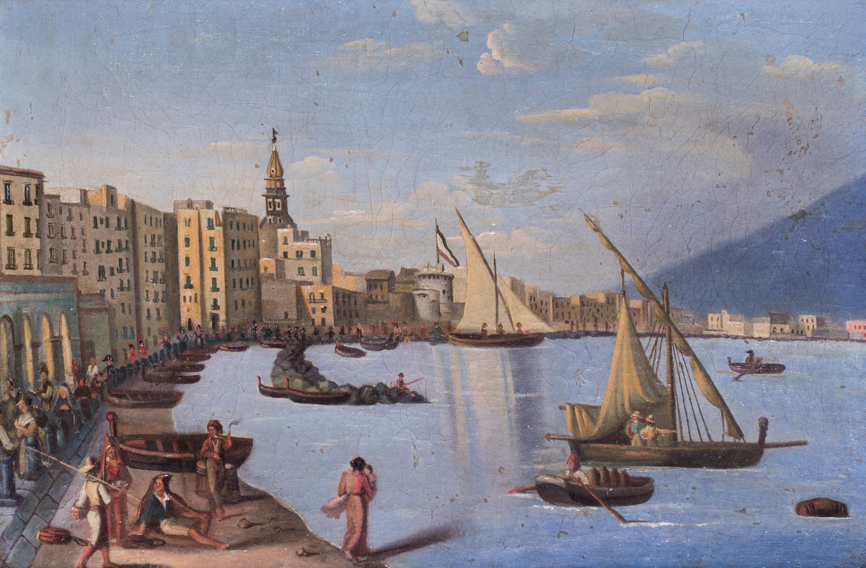 Landscape Painting Unknown - Naples pendant l'occupation napoléonienne, peinture à l'huile sur toile, vers 1810