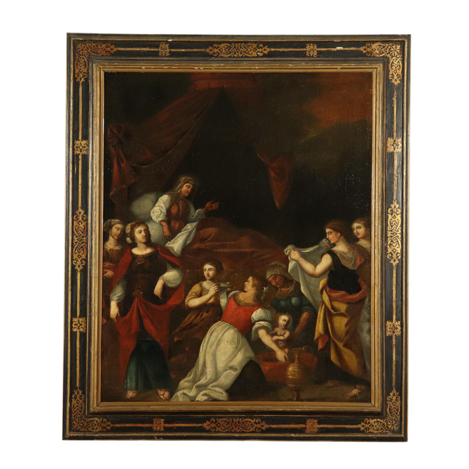 Unknown Figurative Painting - Nativity of Mary Oil Painting 17th Century