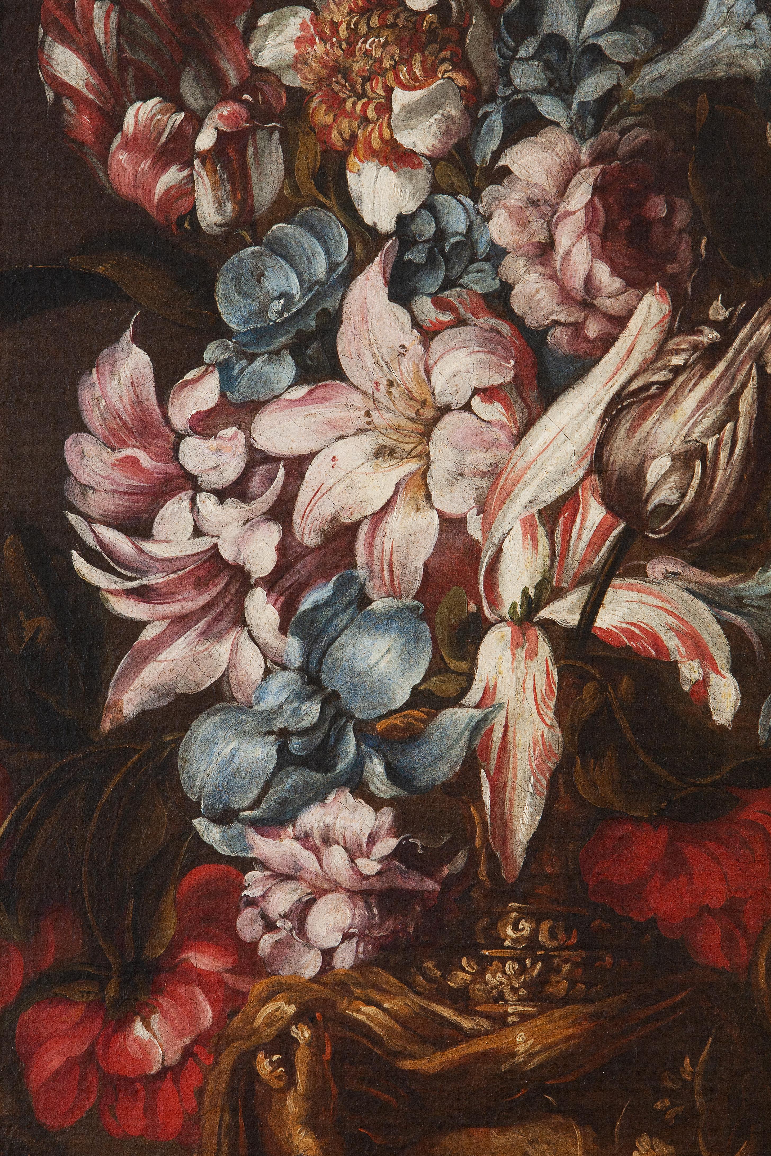 Still life with vase of flowers, fruits and architectural ruins  For Sale 2