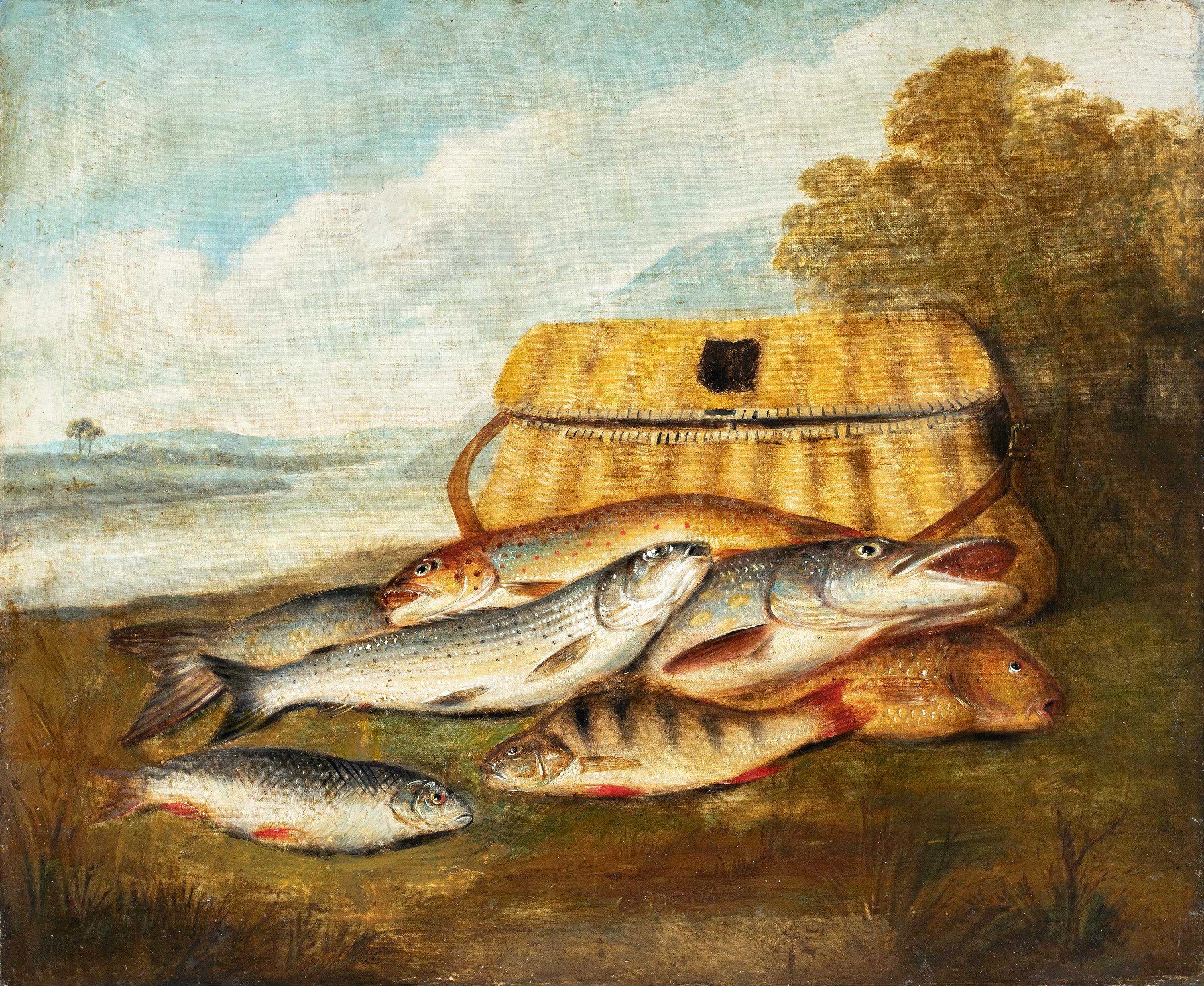 Naturalist European painter - 19th century Still life fish painting