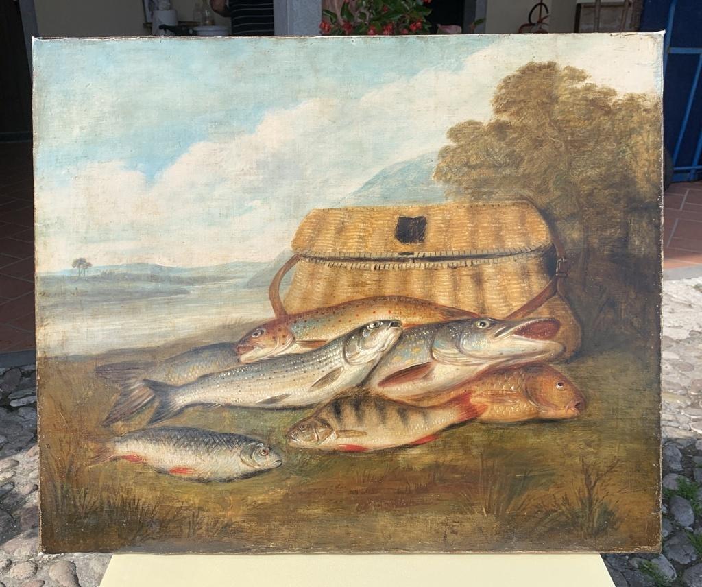 Naturalist painter (Dutch school) - 19th century Still life painting - Fish - Painting by Unknown